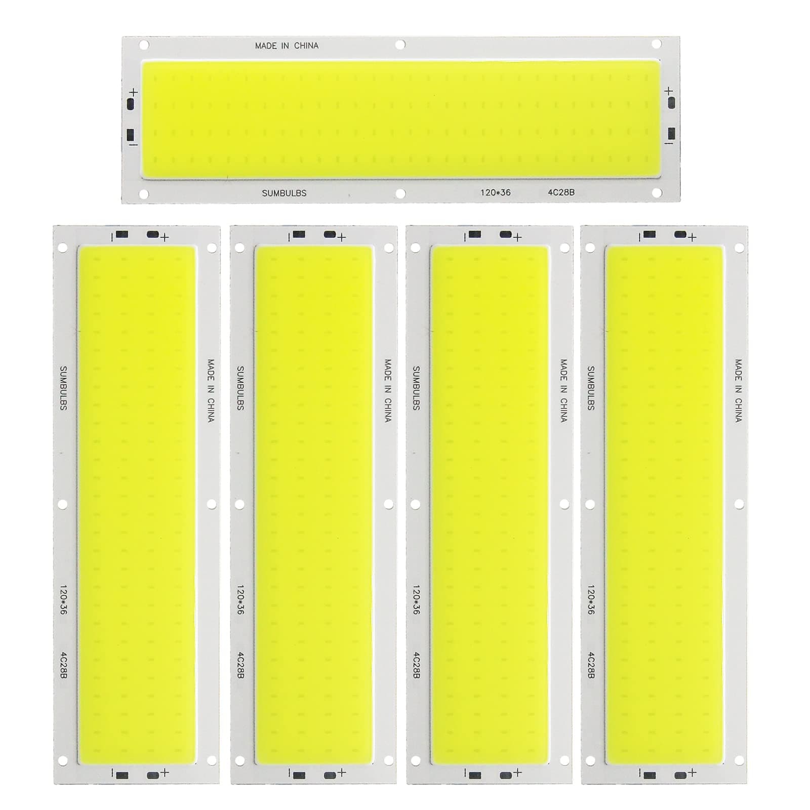 5 Pack COB LED Bar Lamp Module, 112-SMD Chip, 1600LM 16W Light Strip, DC 12V Input for DIY Car Auto Work Light, 4.7x1.4in Ultra-Thin Panel, White 6500K