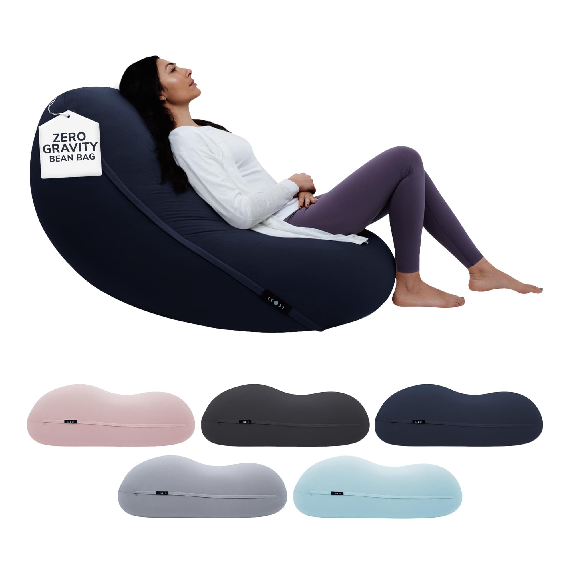 Moon Pod - Navy | Ultra-Light Weight Premium Bean Bag, Lounge Furniture, High-Density Beads, Machine Washable Stretch Cover, Re-Engineered Beanbag Chair, Ergonomic Support, Flotation Like Sensation
