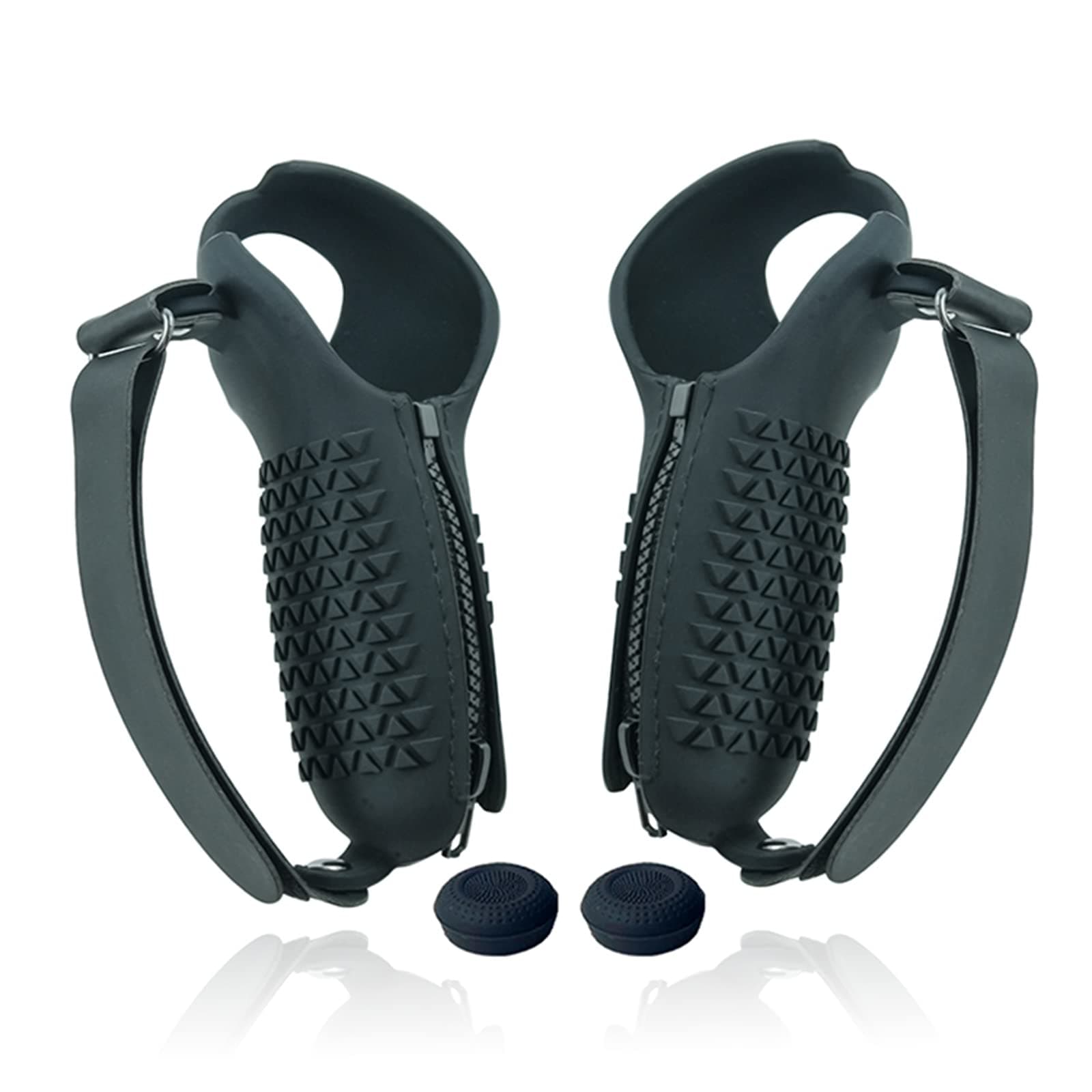 Controller Grips Cover Silicone Gel Grip Controller Cover Skin Protector Adjustable Controller Straps Compatible for PICO 4 VR Accessories(Black)