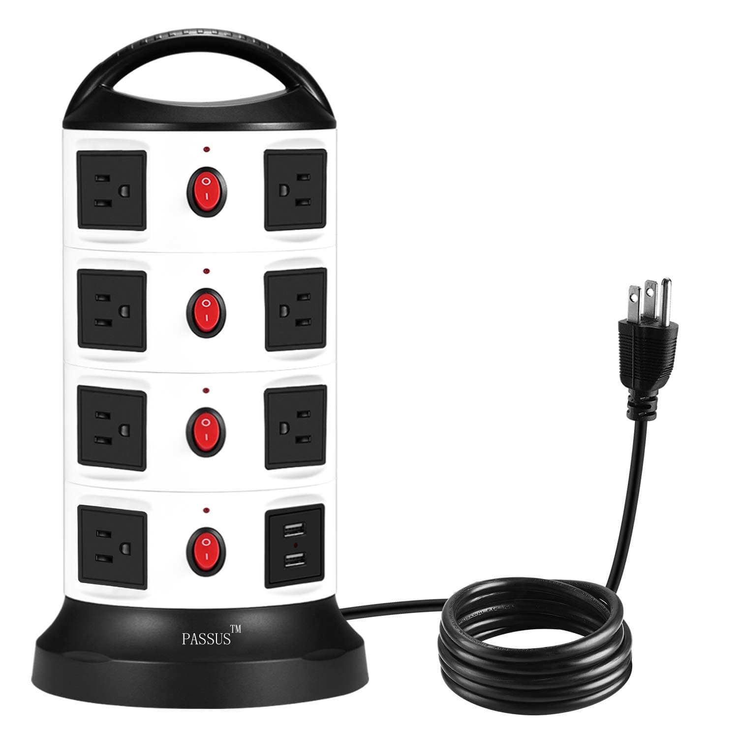Tower Surge Protector Power Strip,Universal Charger with 15 Outlets and 2-Port USB,5.9 Feet Cord Wire, Overload Protection and Safety Door Outlet for PC and Mobile Electronic Device