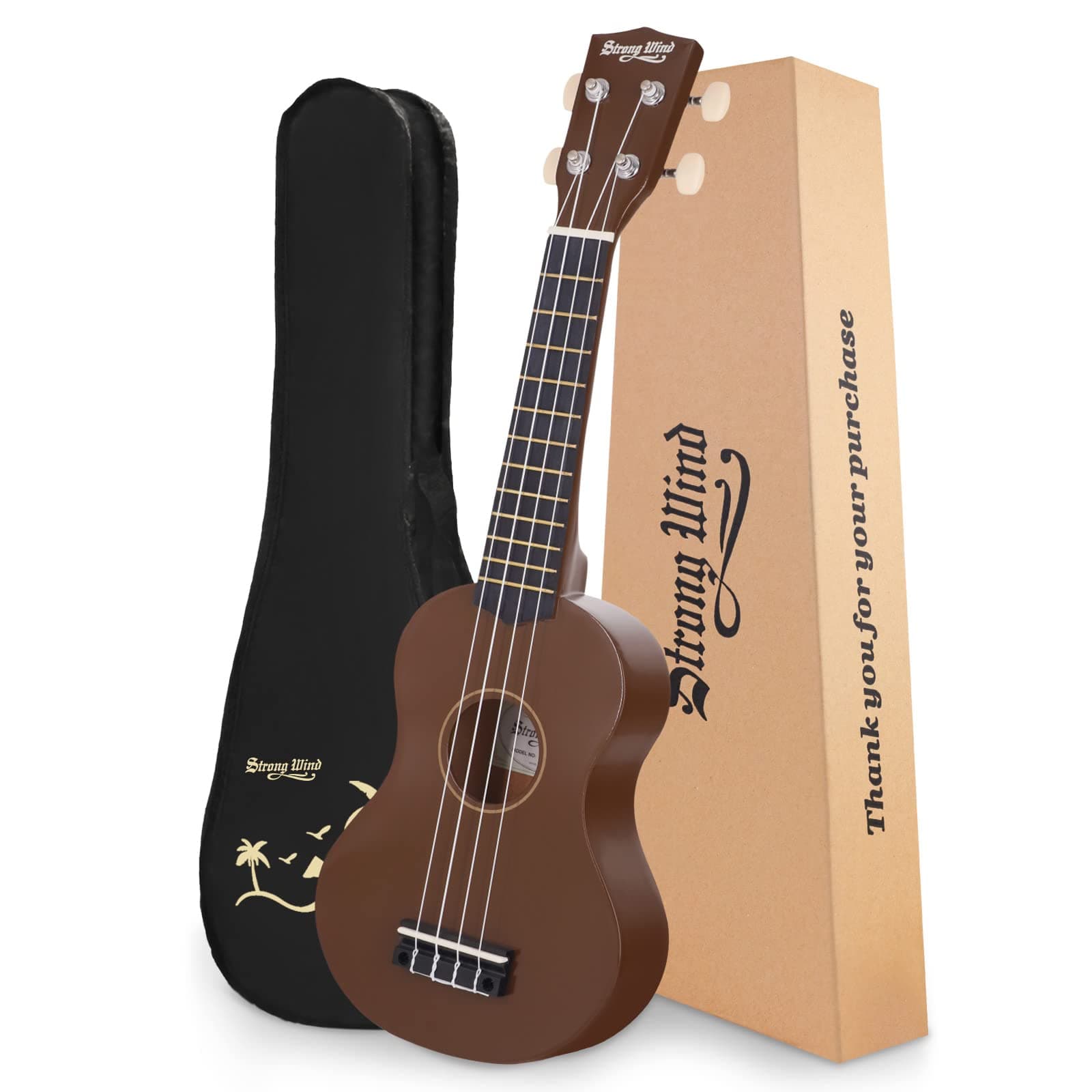 Strong WindSoprano Ukulele 21 Inch Basswood Ukeleles for Beginners Four Strings Hawaiian Guitar Ukulele for Adults Teenagers Brown