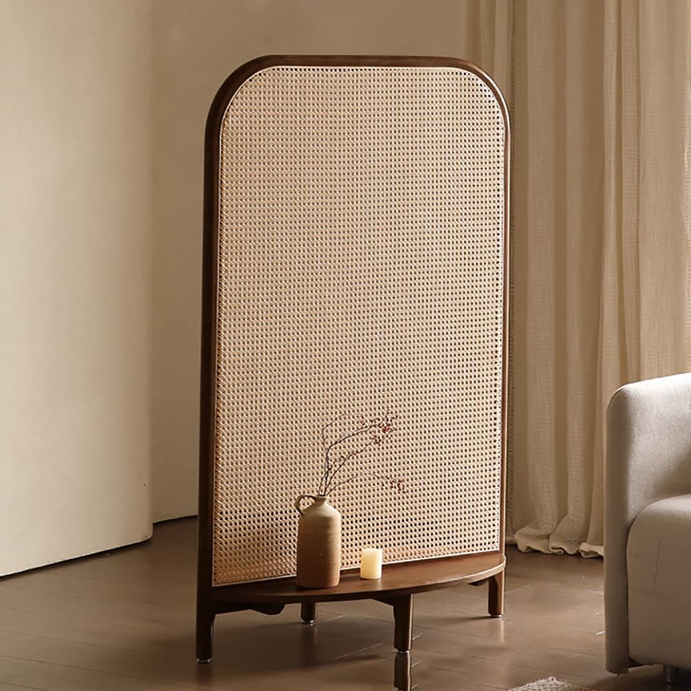 Single Panel Solid Wood Room Divider, Removable Rattan Indoor Screen, Multifunctional Base with Storage, Bedroom Decoration, Freestanding Wall Divider,B [Energy Class A]