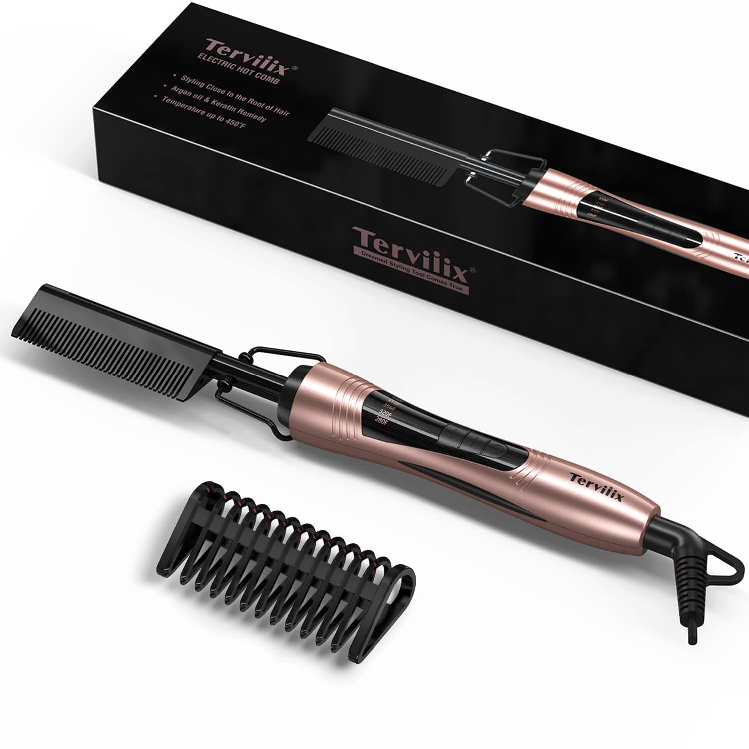 Teviiix Hot Comb for Wigs & Afro Hair - Anti-Scald Straightening Comb with Keratin & Argan Oil Infused Teeth, Adjustable Temperatures, Auto Shut Off