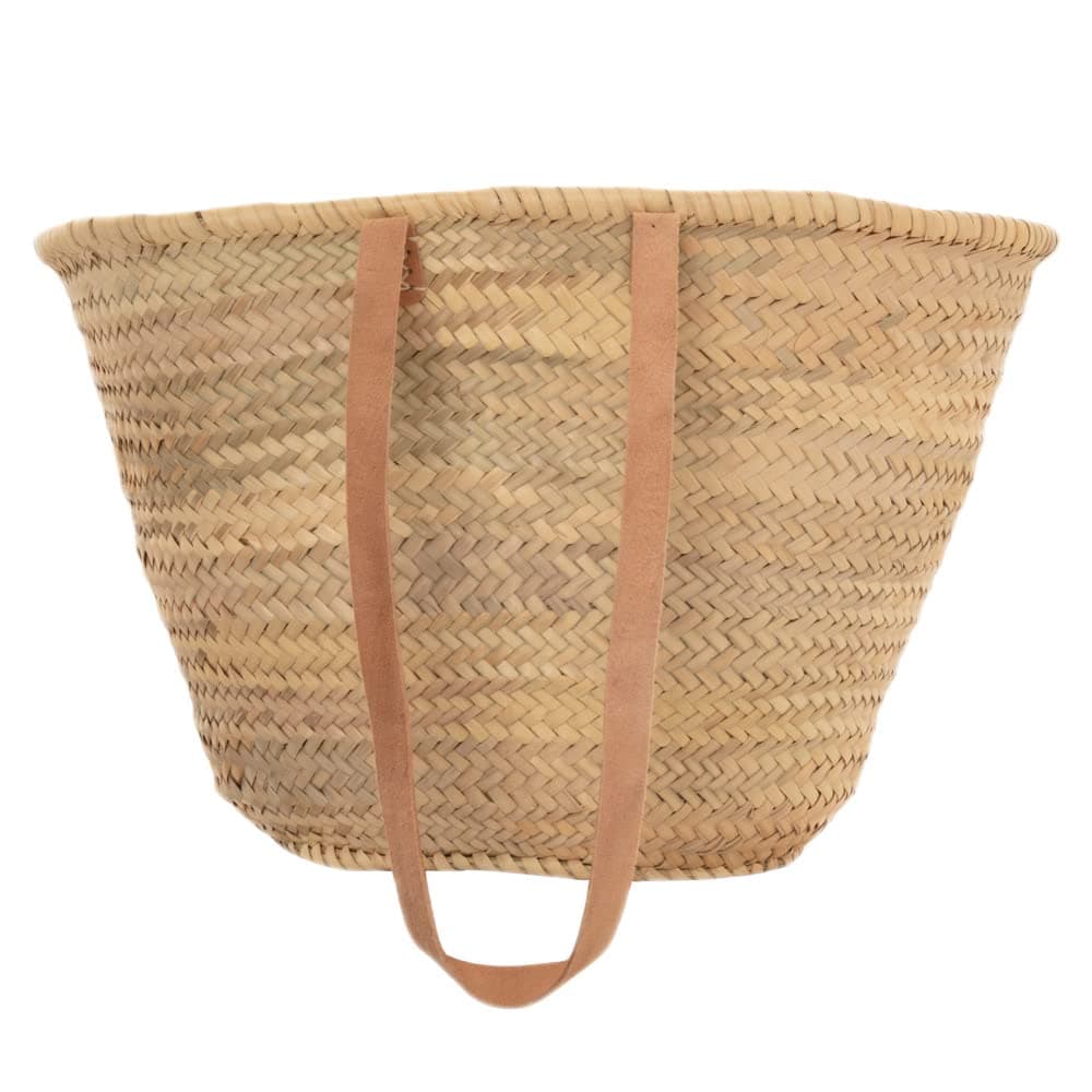 Traditional Long Leather Handled French Style Basket Bag: Emma
