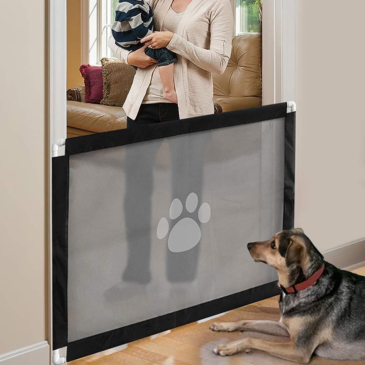 PETCUTE Dog Gate Retractable Baby Gates for Dogs Dog gate for Wide Staircase Mesh Pet Gate for Door Kitchen