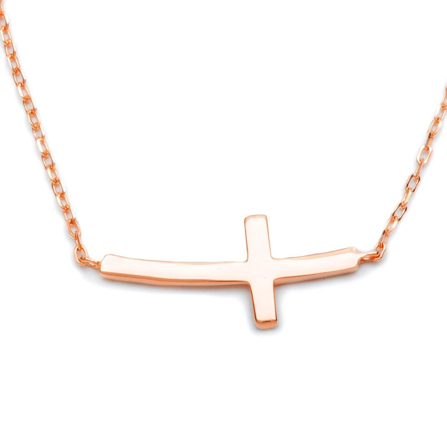 Beaux BijouxSterling Silver 14k Gold Plated Sideways Cross Necklace | Confirmation and Communion Jewelry | Curved Cross Pendant for Women