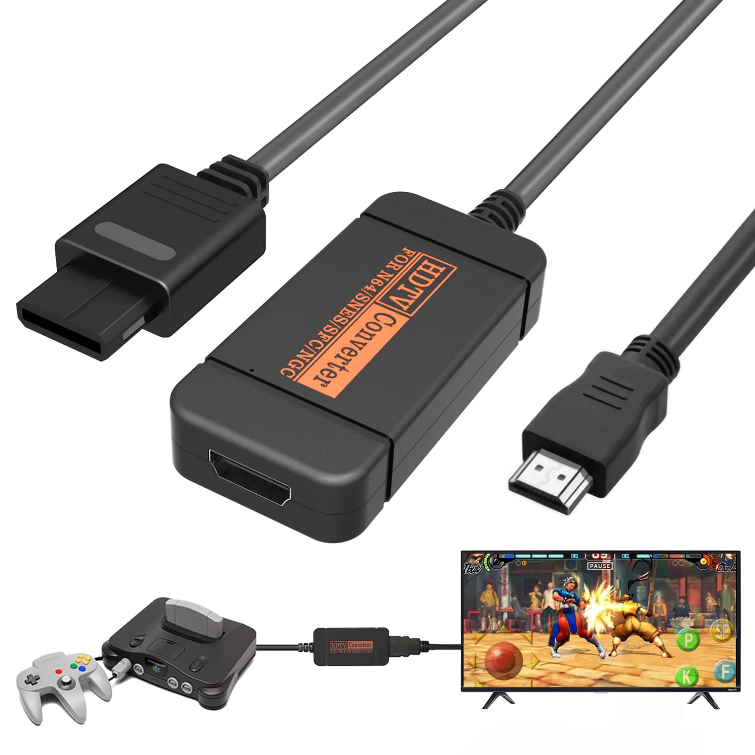 N64 HDMI Adapter, HDMI Converter with HDMI Cable for N64/Gamecube/SNES