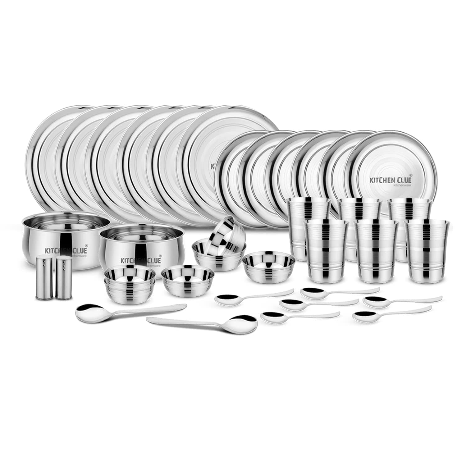 Premium Grade Quality Stainless Steel Dinner Set of 36 Pcs, Silver Touch Design - Attractive & Stylish Looks - Add Grace to Your Kitchen - Exclusive Kitchen Set for Home - Highly Durable