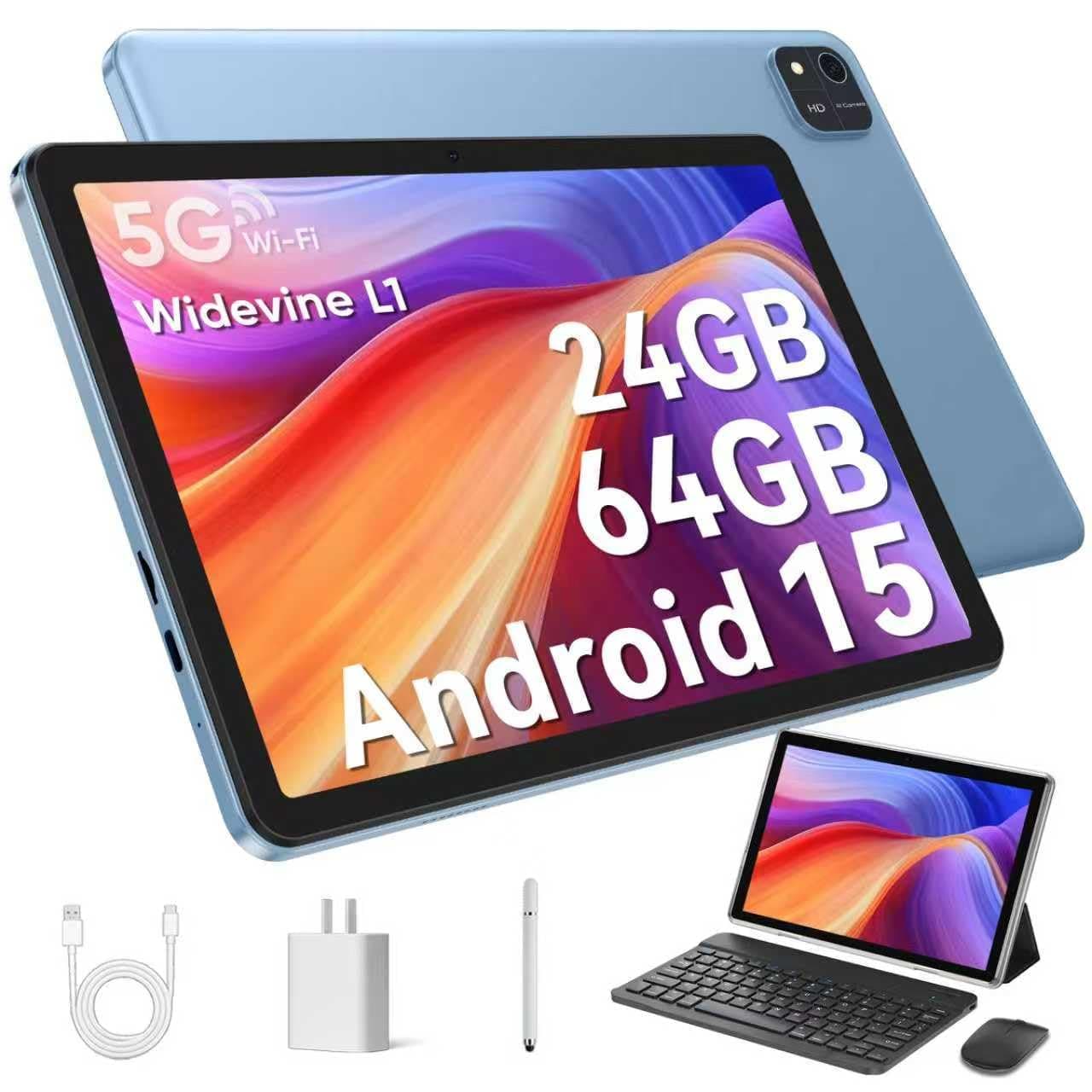Android 15 Tablet 10.1 inch Tablet 2025 Latest Tablets with Keyboard Mouse 24GB+64GB 2TB Expand 6000mAh Octa-Core Processor Dual Camera WiFi 1280x800 IPS 18W Fast Charging