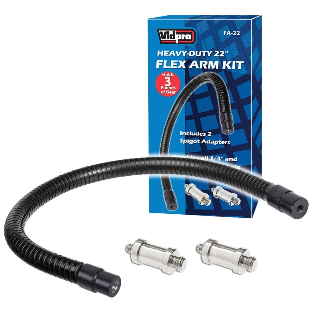 Vidpro FA-22 Heavy-Duty 22-inch Flex Arm Kit - Stiff Yet Flexible Mounting for Mobile Phones Cameras Microphones Lighting and More Fits Most Stands Tripods Rigs Grips and Clamps Holds Up to 3 Lbs