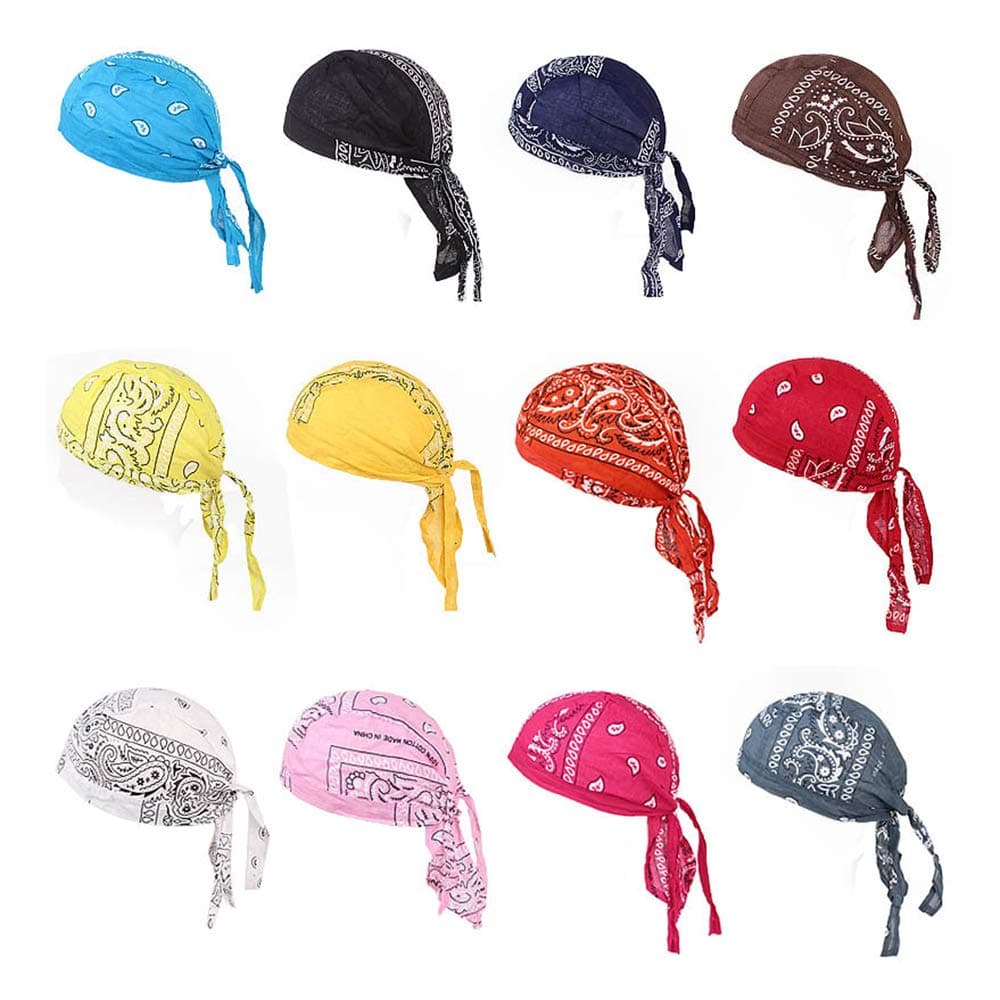 Wcysin 5 Pieces Breathable Bandana Hat Cotton Durag do doo du rag headwrap Pirate Cap Random Color