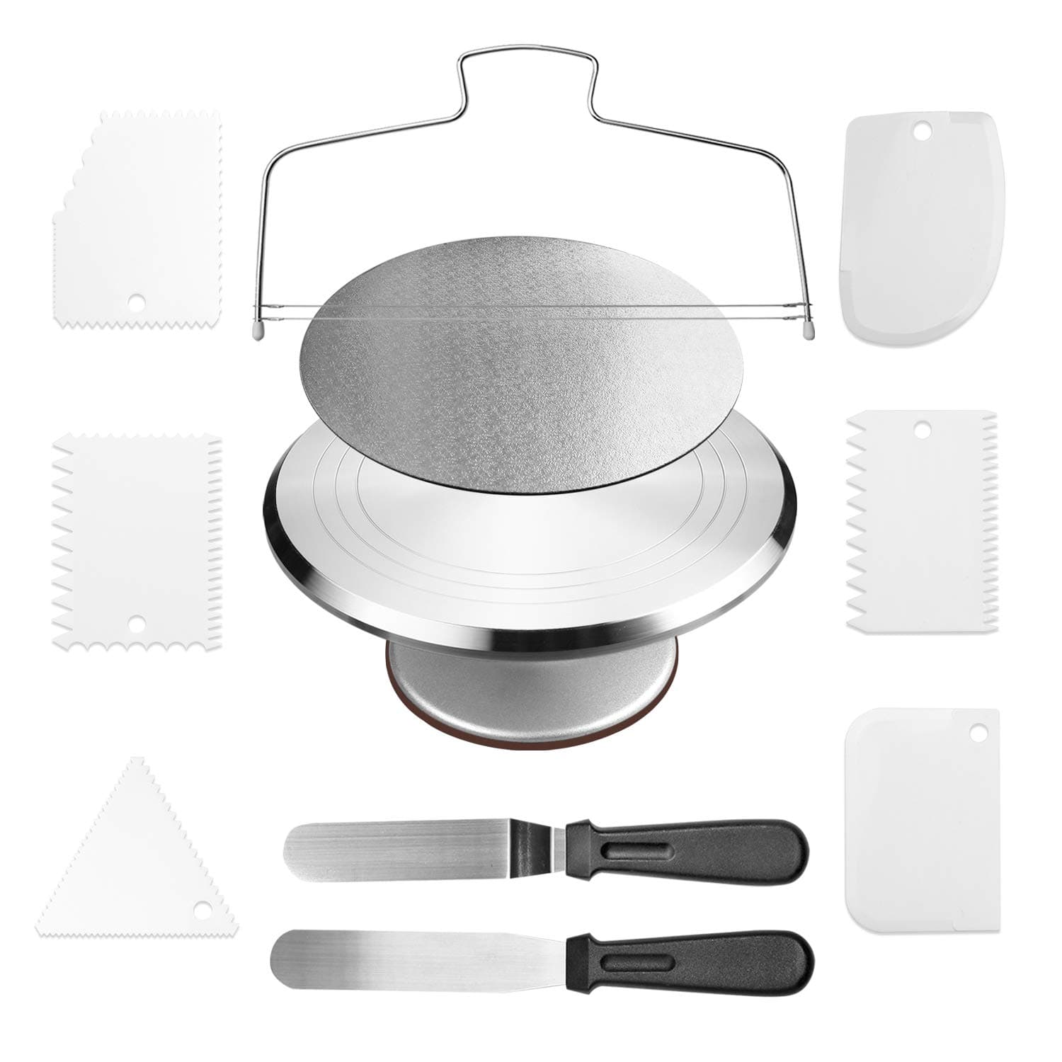 Cake Stand,Aluminium Revolving Cake Turntable 12'' Rotating Cake Decorating Stand with 2 Angled Icing Spatulas and 6 Comb Icing Smoother, Cake leveler,Cake Board