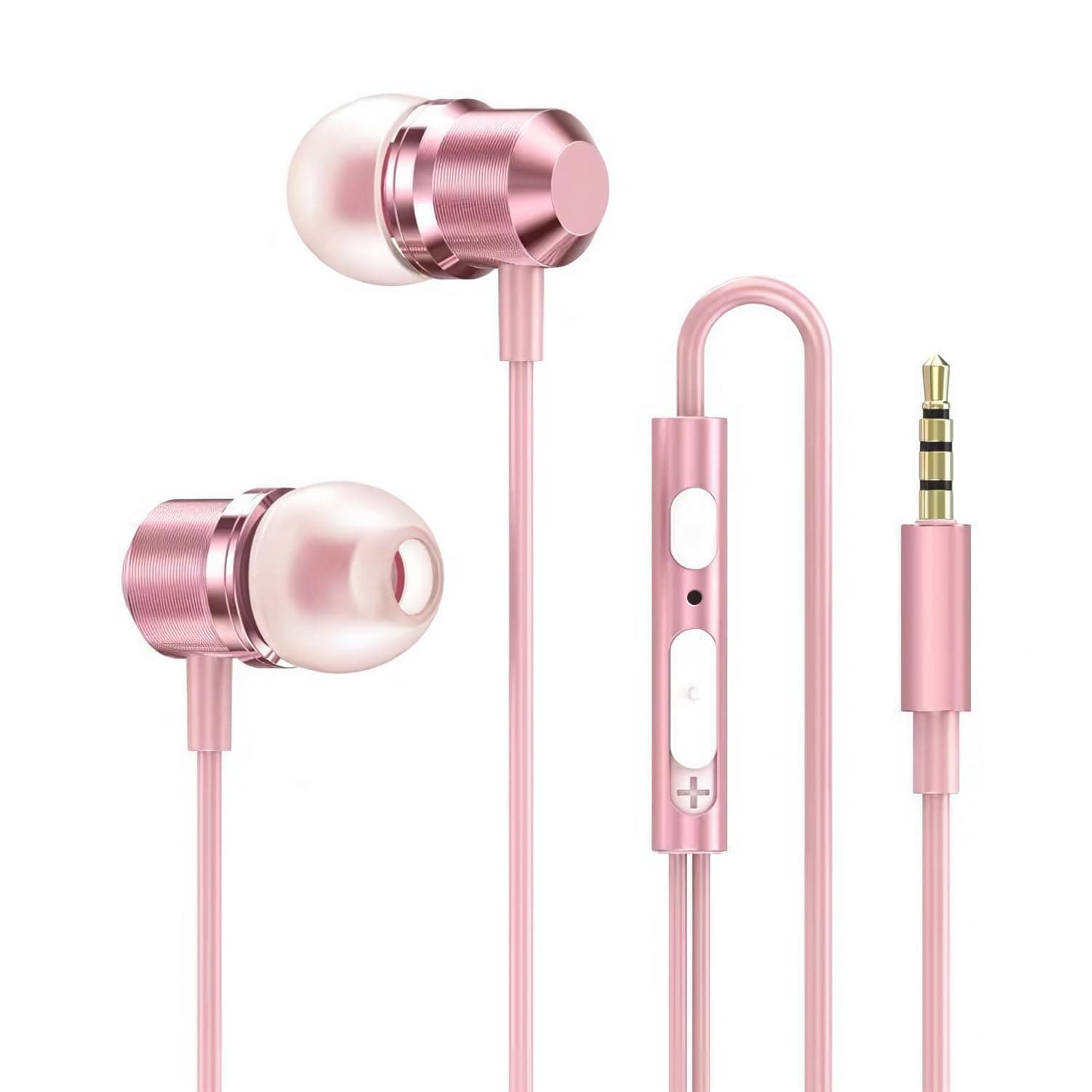 Rose Gold Earbuds, Girls Pink Earphones Wired with mic, Volume Control in Ear Headphones 3.5mm for Smartphones Mp3 Tablet Laptop