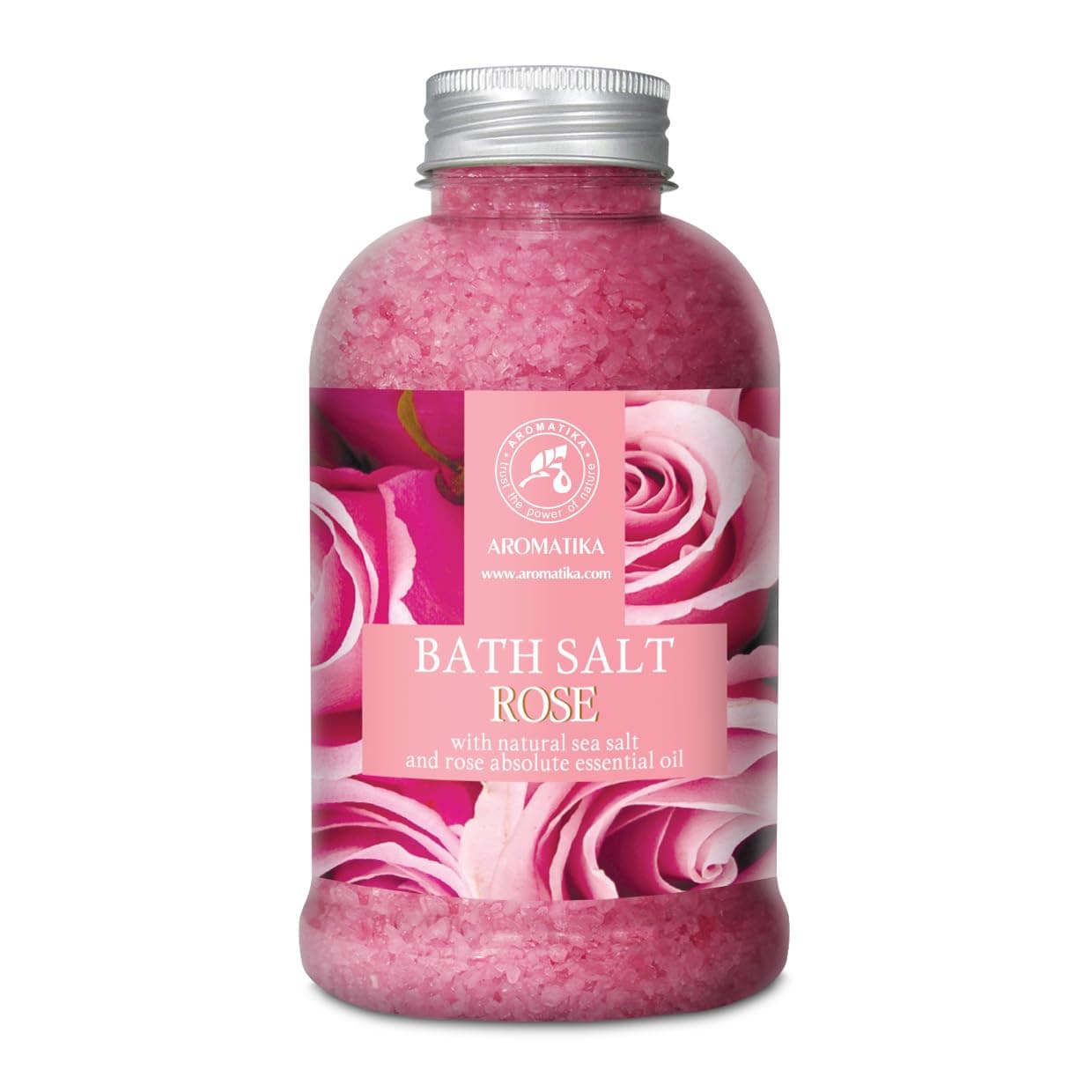 AROMATIKA Rose Bath Salts with Natural Rosewood Oil & Rose Extract – 600 g Aromatherapy Bath Soak for Relaxation, Sleep & Stress Relief, Spa Bath Salts for Soaking Bath, Body Care, Home Spa Wellness