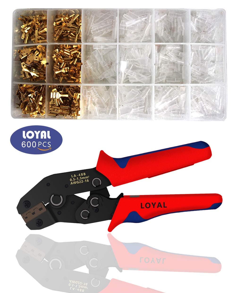 Ratchet Crimping Tool Set,LOYAL AWG22-16 Terminal Connectors Crimp Tool with 300 Wire FerruleTerminal Connectors and Transparent Cable Sleeves 0.5-1.5mm²