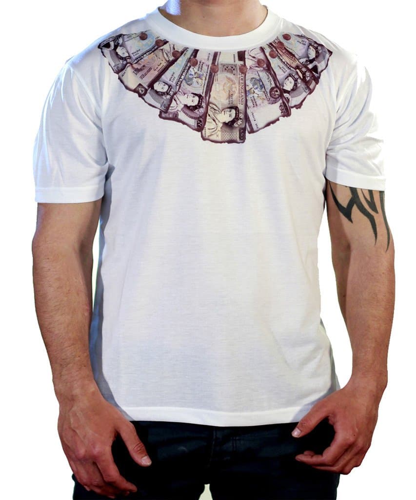 Human Apparel Ian Brown Stone Roses Money Cash Collar T-Shirt. White/Medium