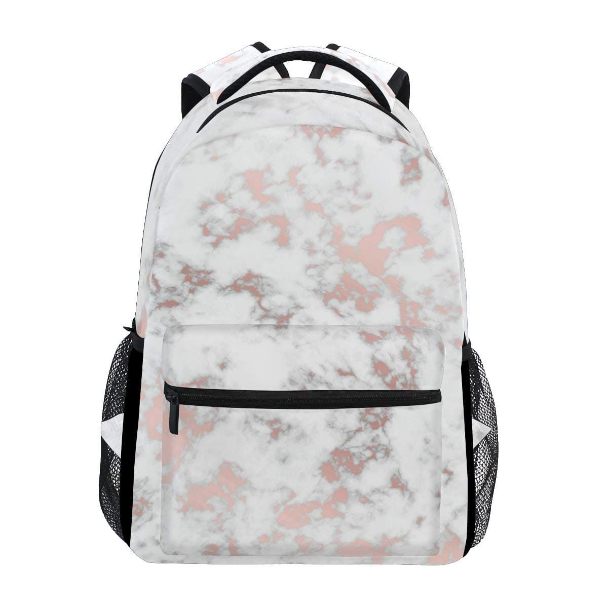 AUUXVA White Marble Rose Gold Backpack Travel School Shoulder Bag for Kids Boys Girls Women Men 11.5x8x16 in