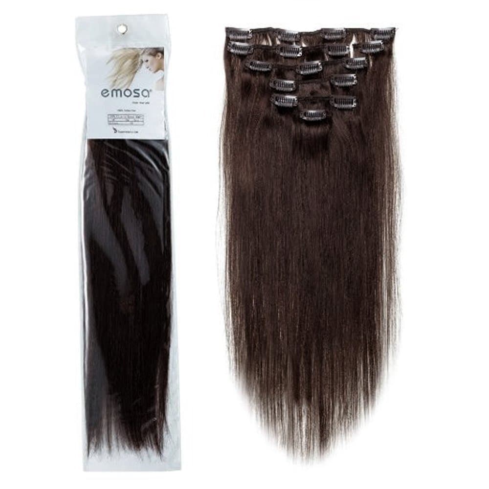 Emosa 100% Real Human Hair Straight Remy Hair Clip in Hair Extensions(#2 Dark Brown,20inch,70g)