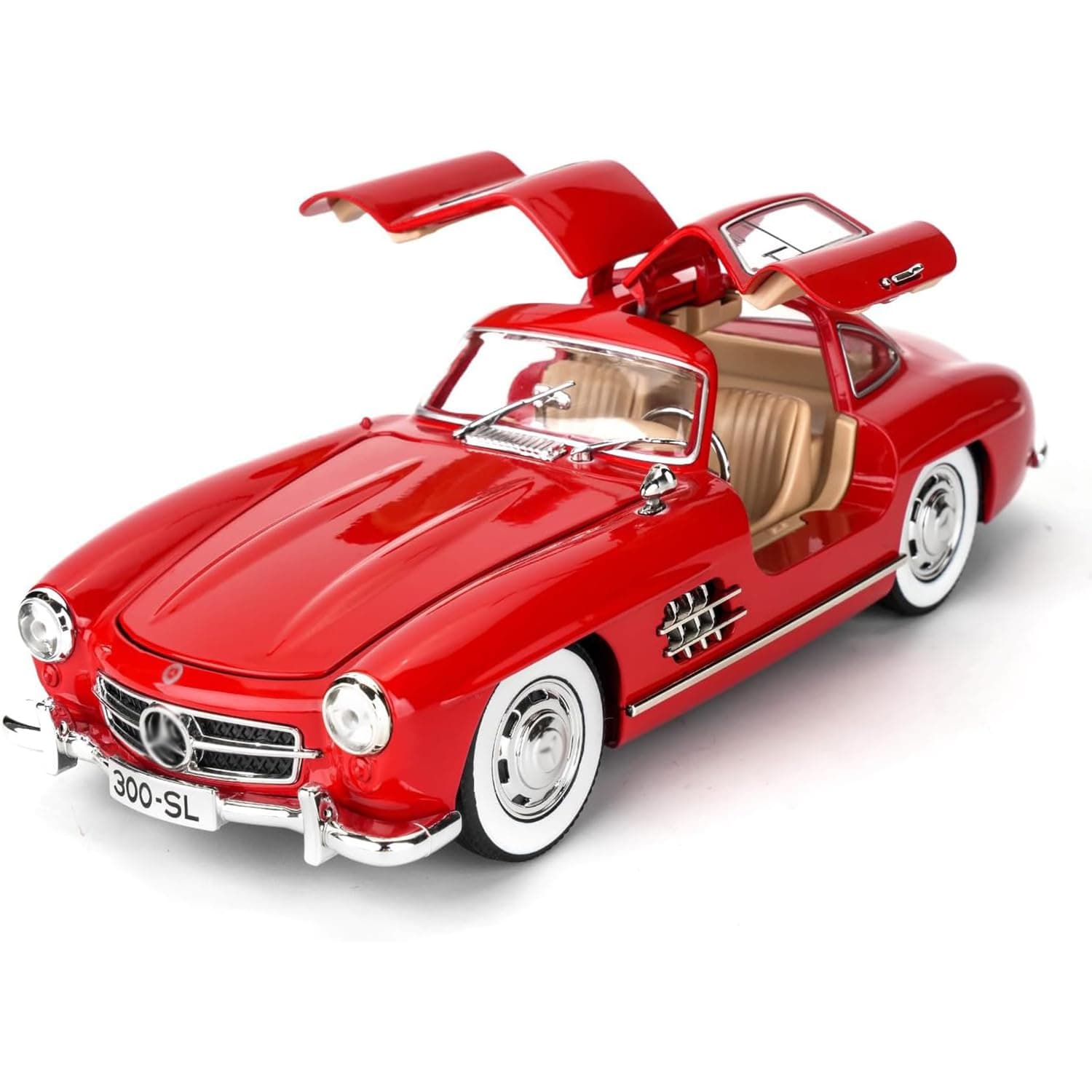 DEUSON ECOM 1:24 SL300 Vintage Toy Car Diecast Metal Classic Model Toy Car for Kids Light Sound Pullback Openable Door, Red