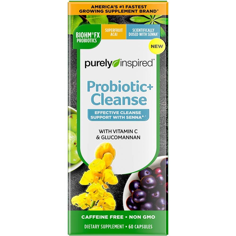 Purely inspired Detox Cleanse | 7 Day Cleanse + Probiotics | Acai Berry Cleanse | Whole Body Cleanse Detox for Women & Men | Body Detox with Senna Leaf, Probiotics & Digestive Enzymes | 60 Count
