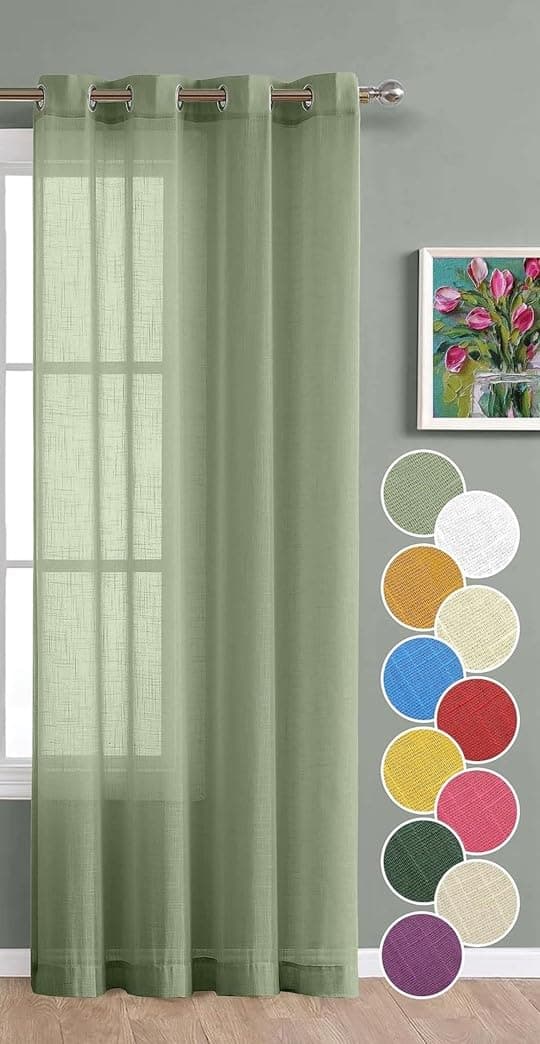 THE LINEN COMPANY 7 Feet Window Sheer Cotton Grommet Curtain Panels Taxture Linen Decorative for Bedroom Living Room Avocado Green Curtains, 1 Piece (L- 213 CM, W- 137 CM)