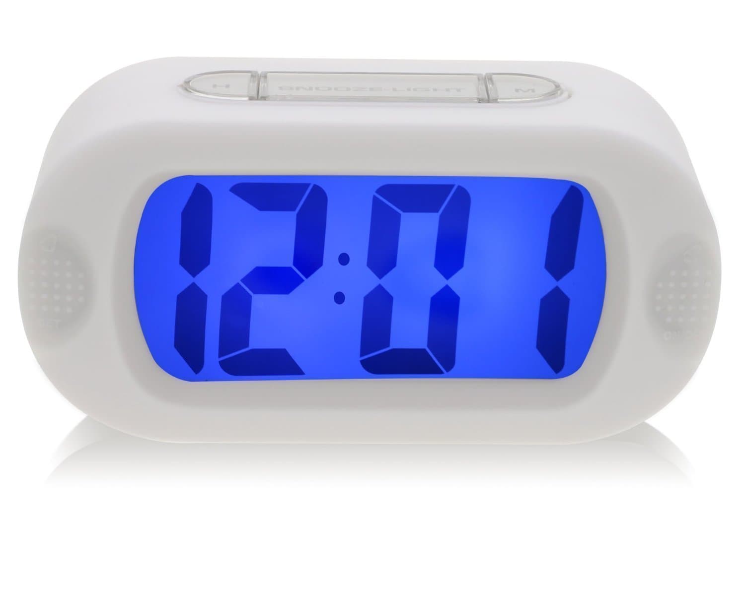 DRFUNDA Smart Simple Silent LCD Digital Large Screen Alarm Clock Snooze/Light with Silicone Protective Cover (White)