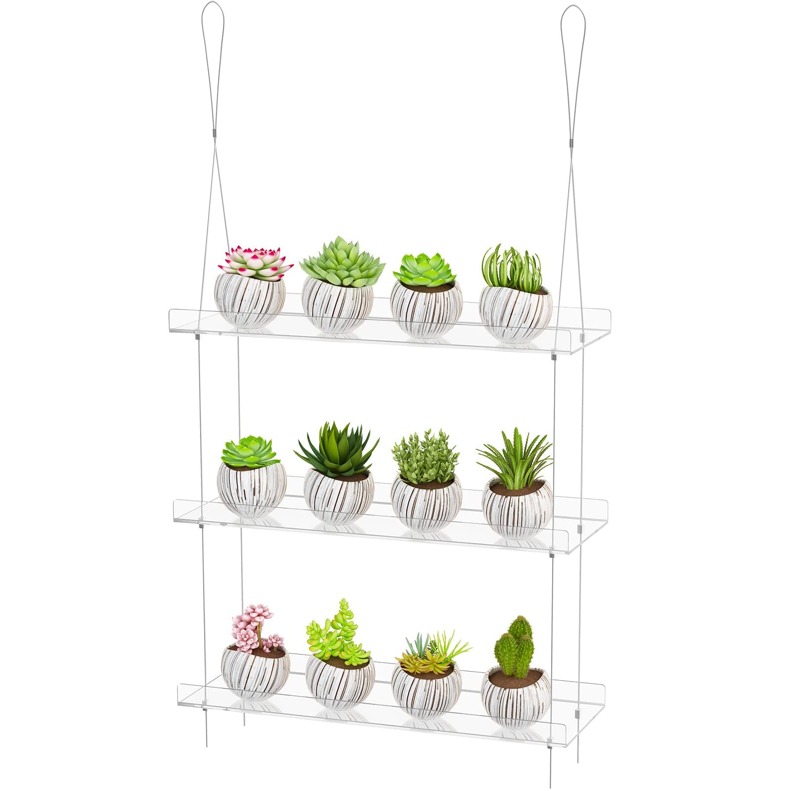 3-Tier Acrylic Hanging Plant Shelves - Height Adjustable Clear Acrylic Shelves for Windows - Perfect for Indoor Gardens, Kitchen Window Displays of Flowers, Succulent Plants, and Seedling Growth
