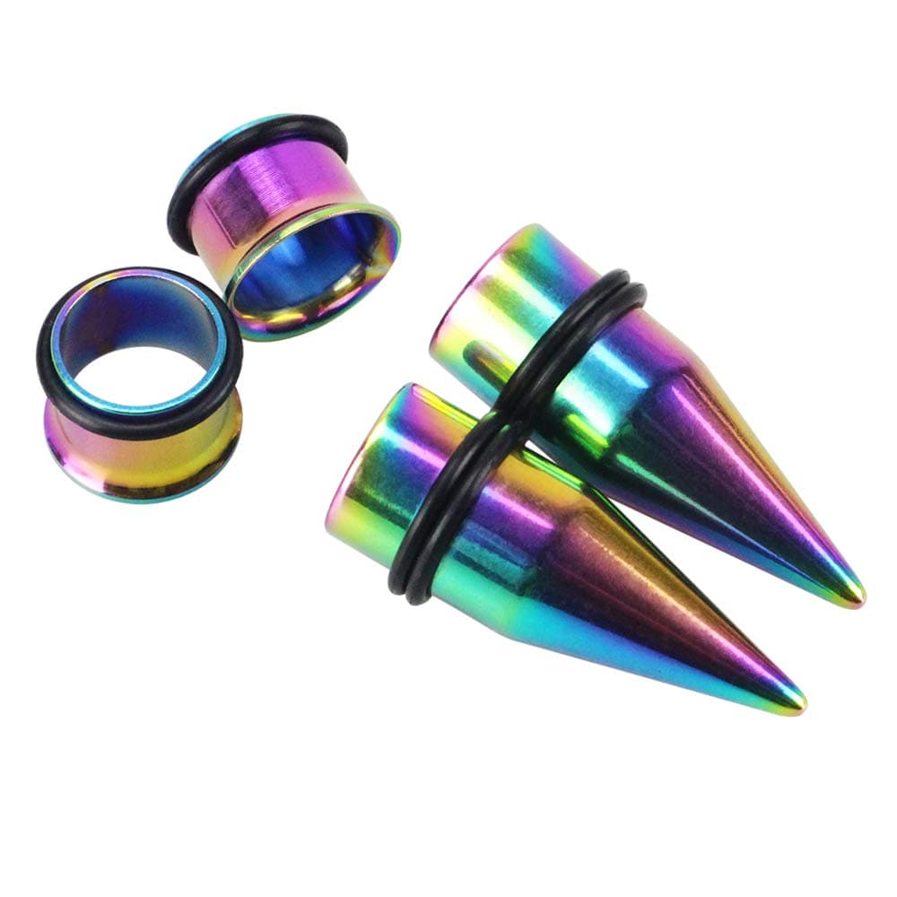 Awinrel Stainless Steel Ear Gauge Taper Stretching and Single Flare Plugs Flesh Tunnel Kit with O-ring 2 Pairs