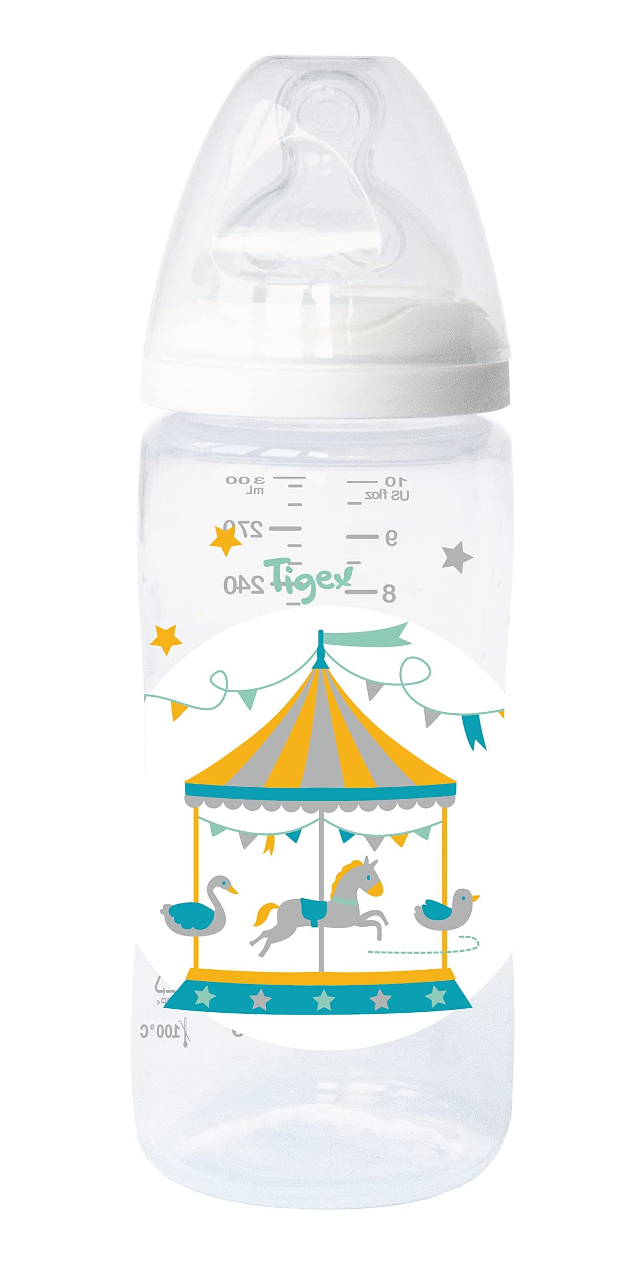 Tigexautonomy+ wide neck feeding bottle 300ml silicone teat +6m infant milk mixed design