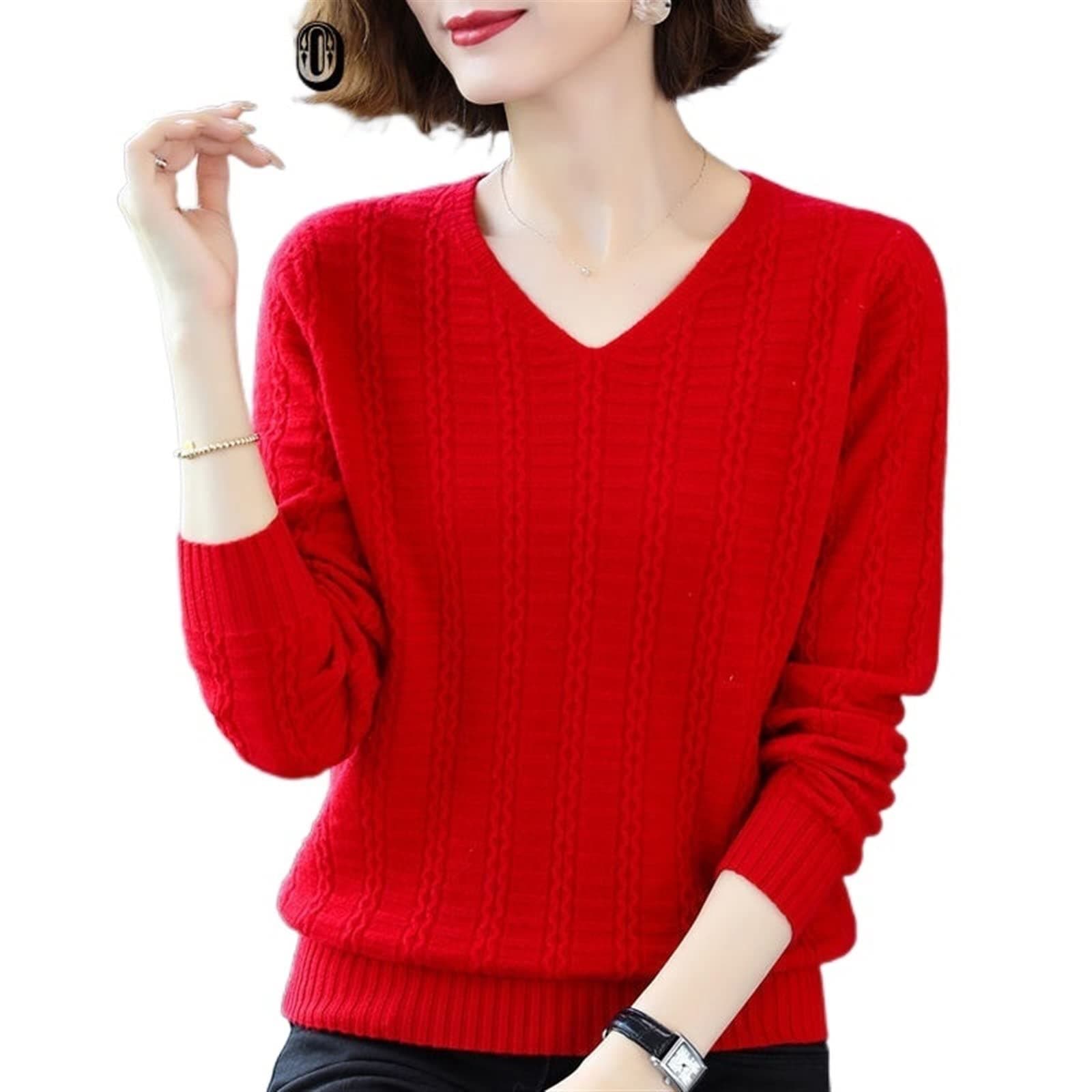 PROPFEPROPFE Houndstooth Sweater， Women's Knitting Sweater, V-neck Loose Sweater, Ground Color Shirt, Match Everything, Autumn And Winter (Color : Dark blue, Size : XXXL)