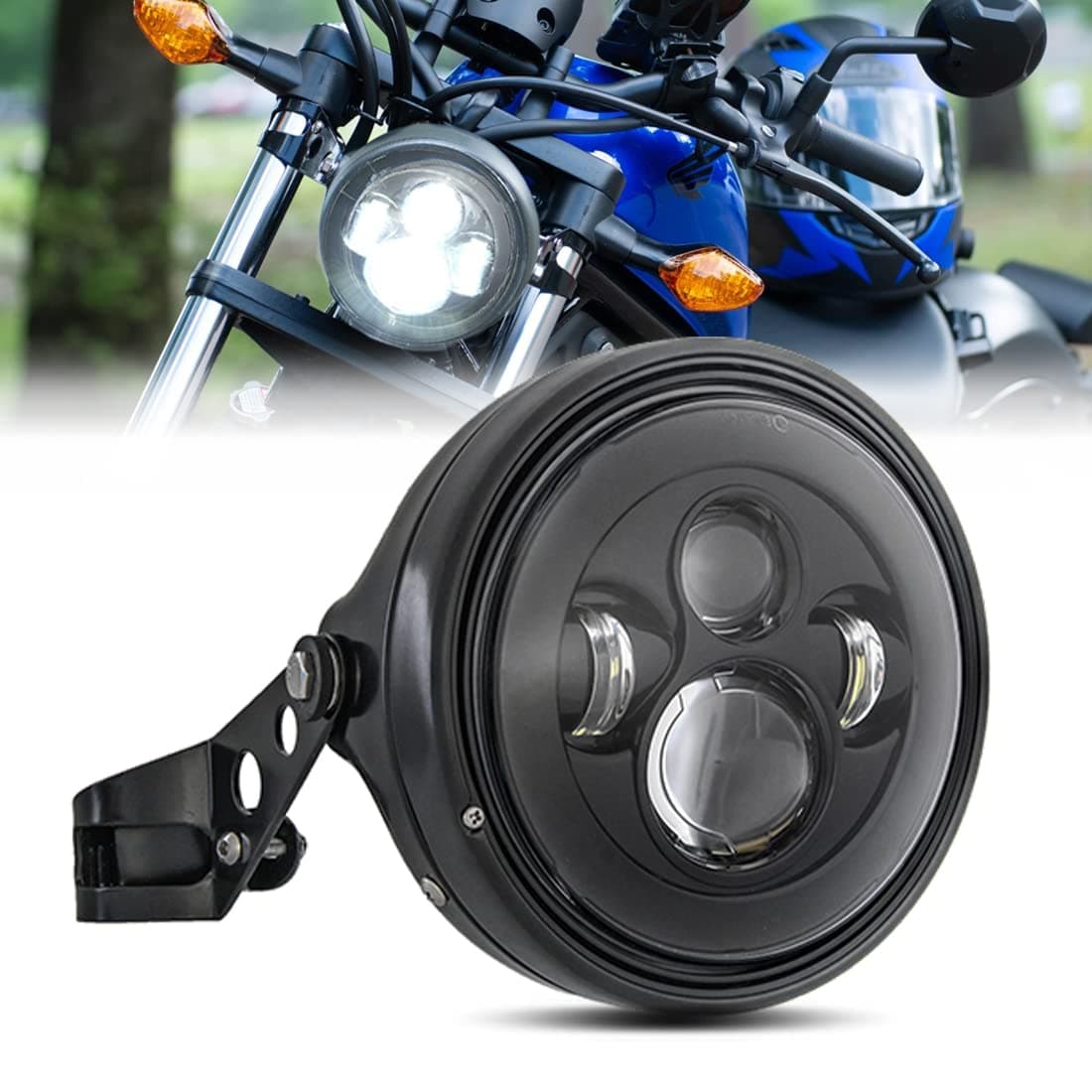 SKTYANTS 7" 7 Inch Round LED Motorcycle Headlights DOT Approved with Housing Bucket Mounting Bracket Amber Turn Signal Lights compatible with Honda CB400 Hornet Suzuki Kawasaki Yamaha Cafe Racer