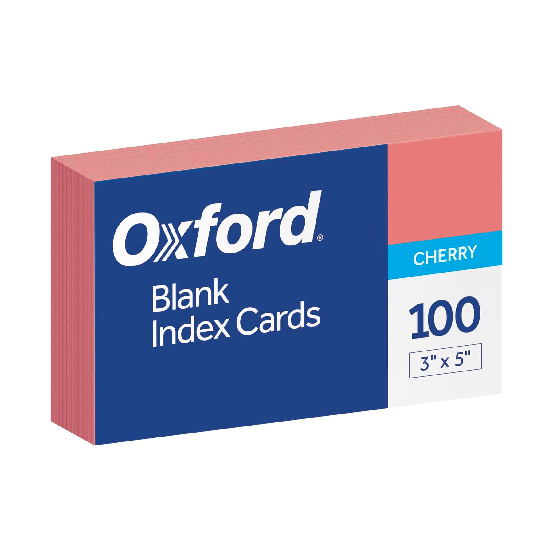 Oxford Blank Color Index Cards, 3" x 5", Cherry, 100 Per Pack (7320 CHE)