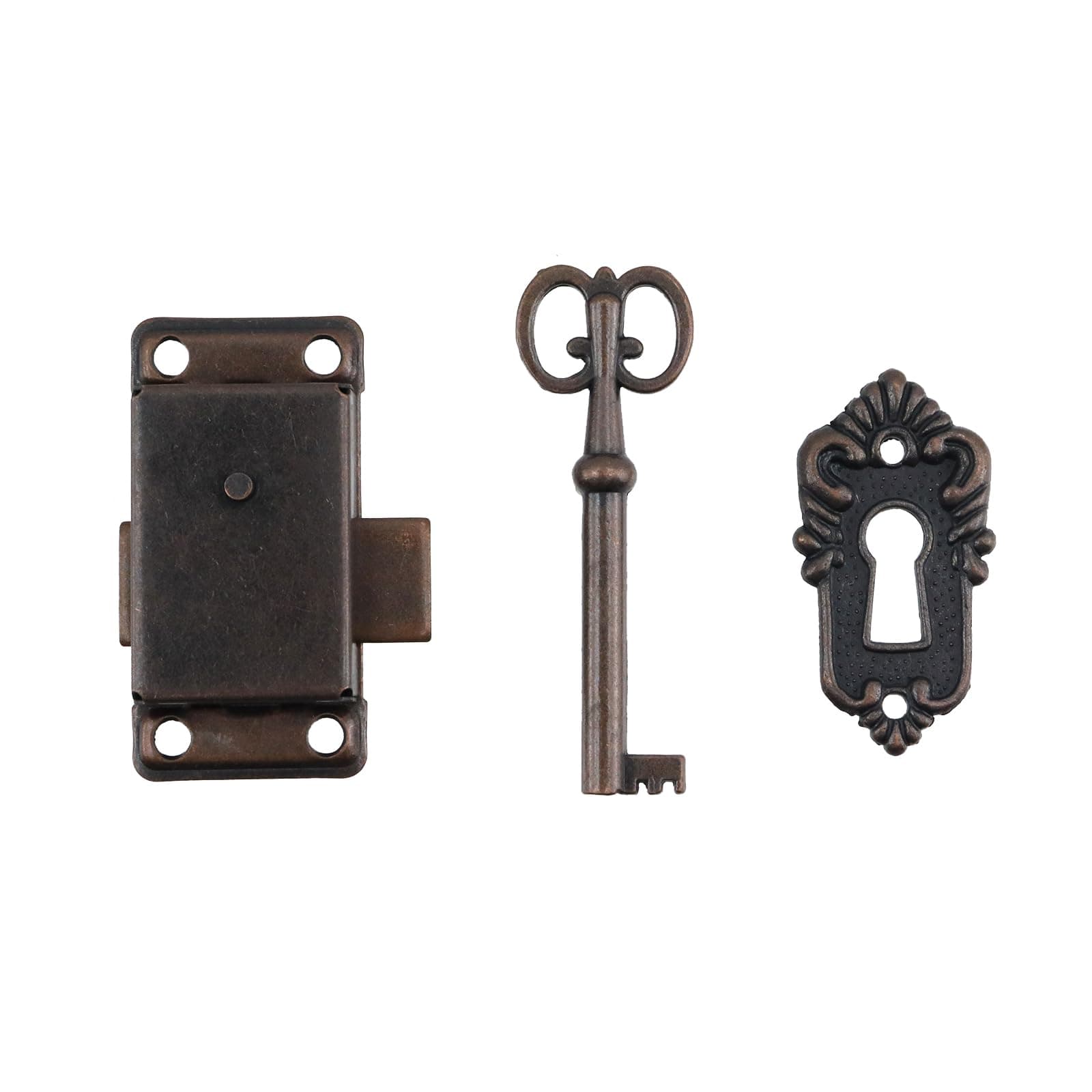 T Tulead Furniture Locks Vintage Lock for Jewelry Antique Red Bronze Cabinet Locks Old Lock Door Replacement Square-Type Locker 2" Length with Mounting Screws