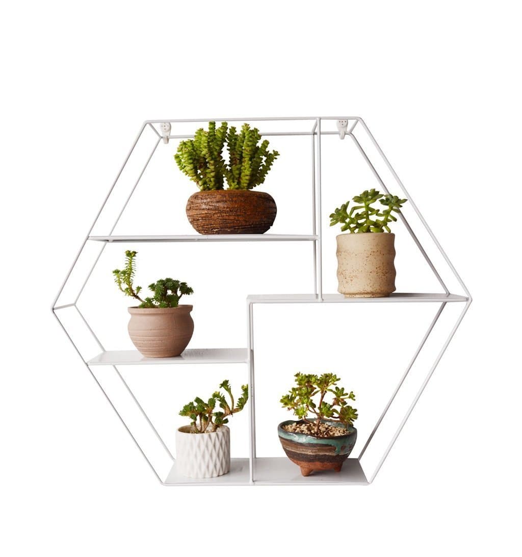 YAN JUNau Wall-Mounted Hexagonal Wall Frame Metal Iron Bar Table Living Room LOFT Cube Bookshelf Bedroom Bookshelf Storage Shelf Floating Unit Frame Wall Decoration Design Vintage Industrial Style