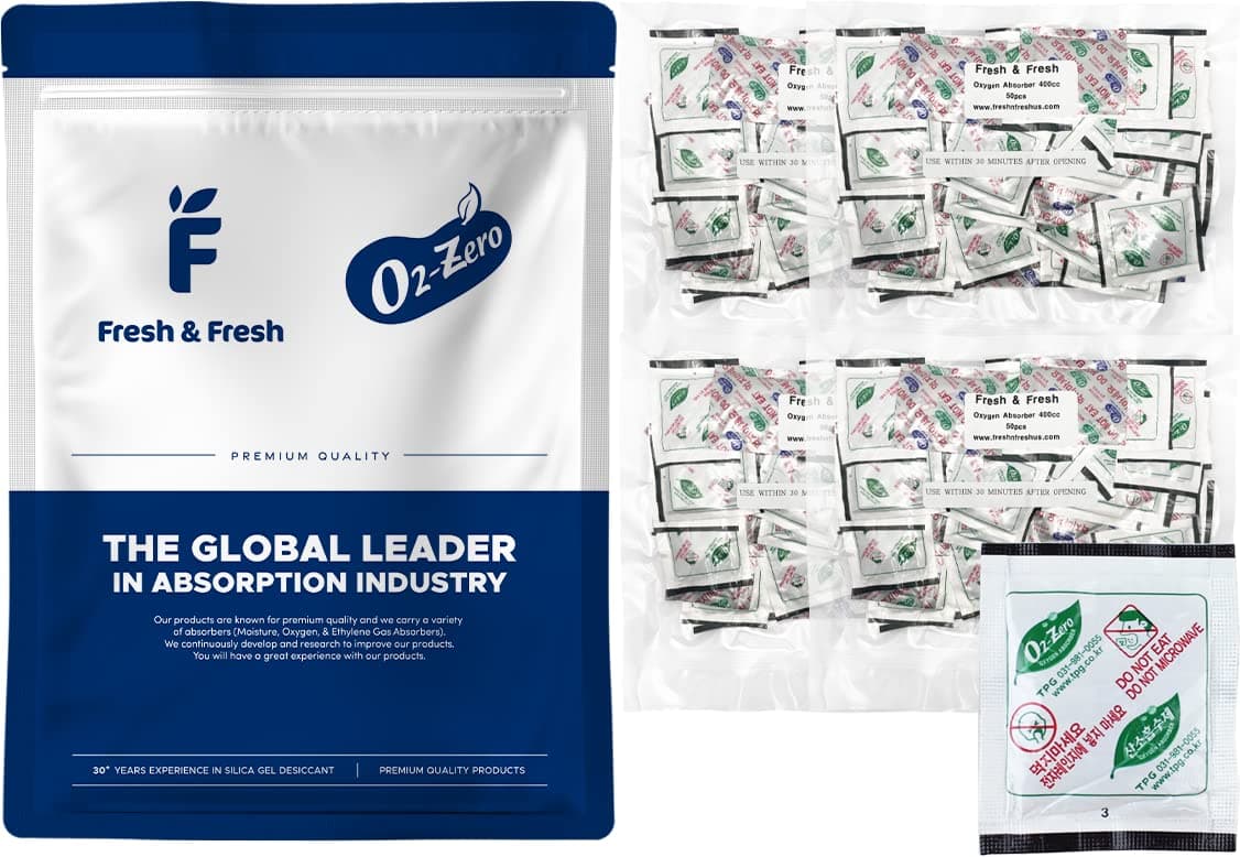 - 400 CC [200 Packets] Premium Oxygen Absorbers for Food Storage, Oxygen Absorbers (4 Bag of 50 Packets) - ISO 9001 Certified Facility Manufactured