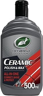 Turtle Wax Hybrid Solutions Ceramic Car Polish and Wax, Light Scratch Remover, Durable Paint Protection, Extreme Water Beading, High Gloss Shine, Hand or Machine Polisher Use, 500ml (Pack of 1)