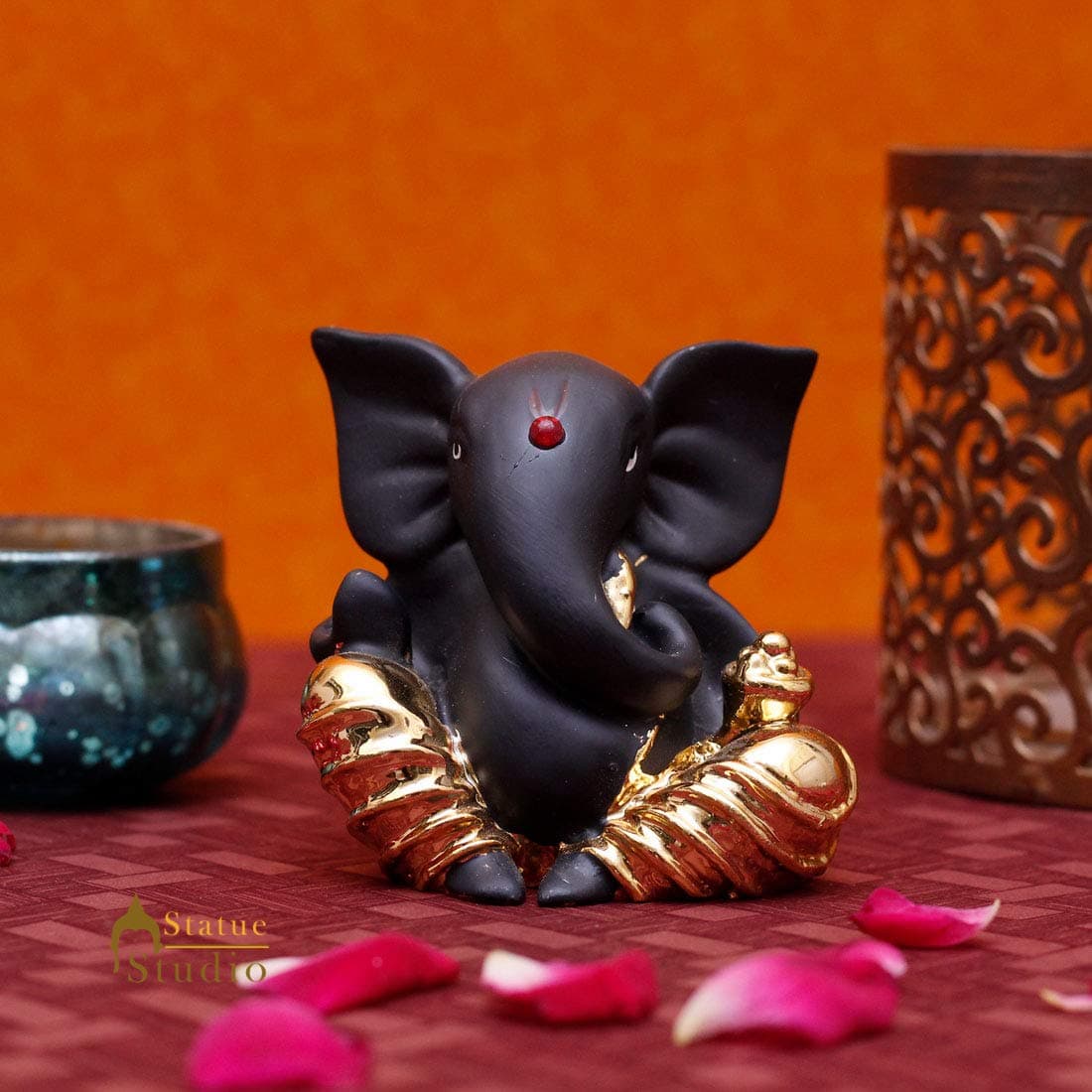 StatueStudio Polyresin Ganesha Idol for Home Decor Diwali Showpiece Office Corporate Gift, Golden (2.5 × 1.5 × 2.5 Inches)