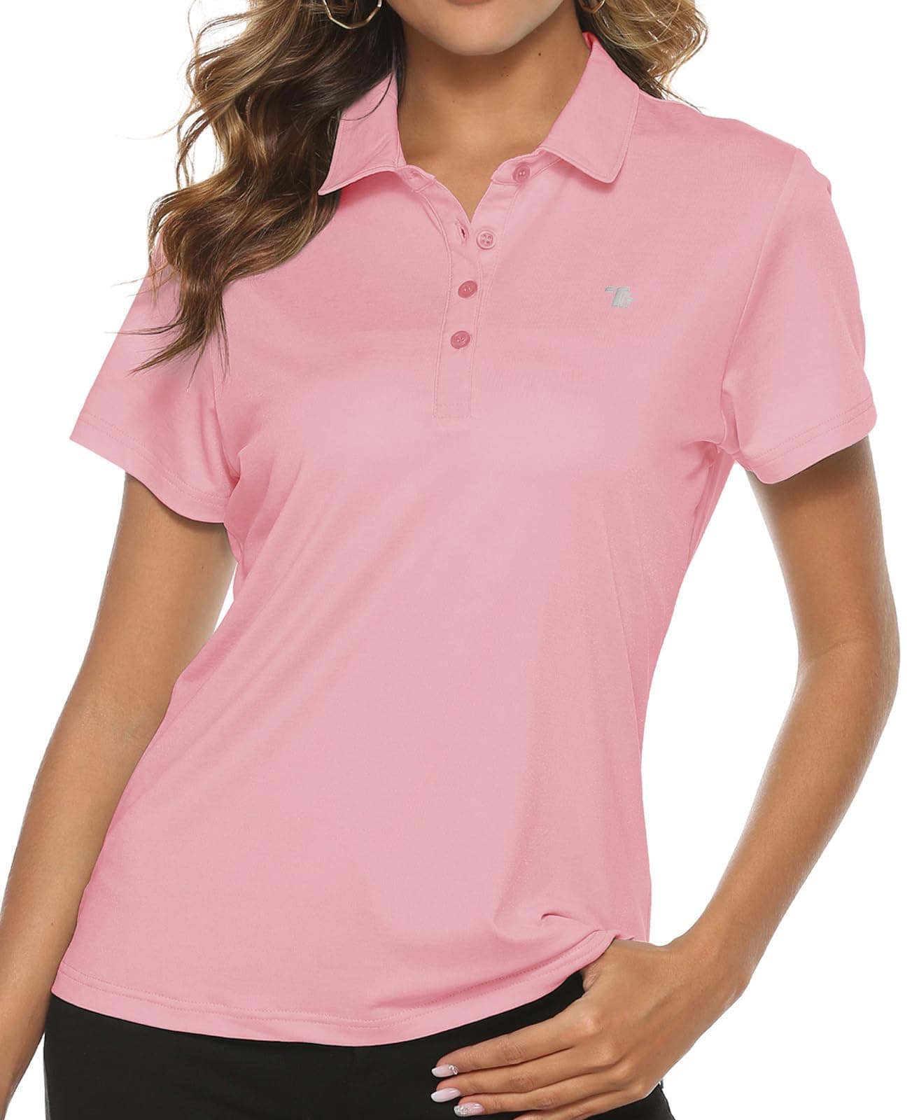 Women's Golf Polo Short Sleeve Shirts Lightweight Moisture Wicking Collared T Shirt Quick Dry 4-Button