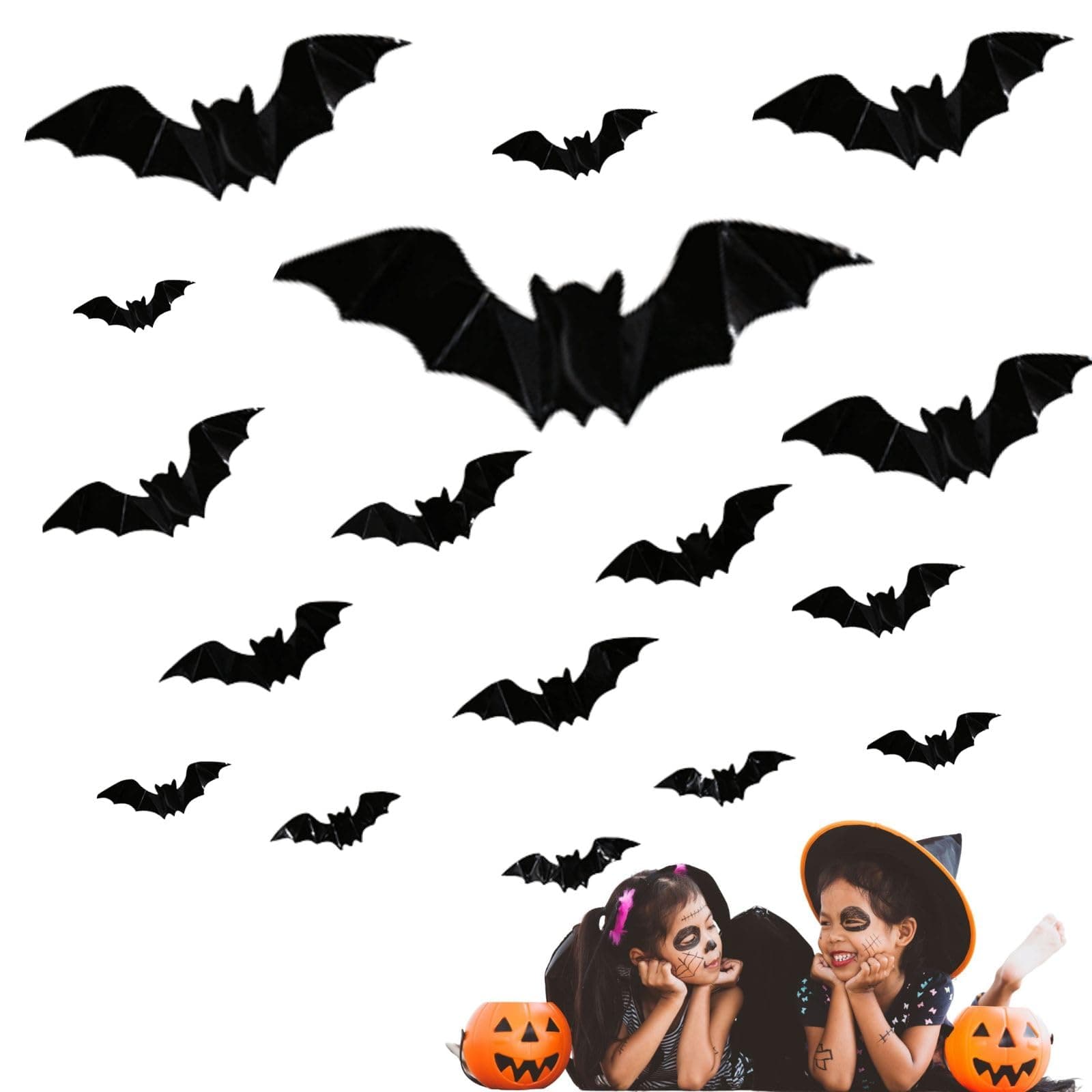 72PCS Halloween Decorations Bat Stickers Decor PVC 3D Scary Bats, DIY Halloween Horror Wall Decor Indoor Stickers Decor Fear Decal Home Window Decoration Set