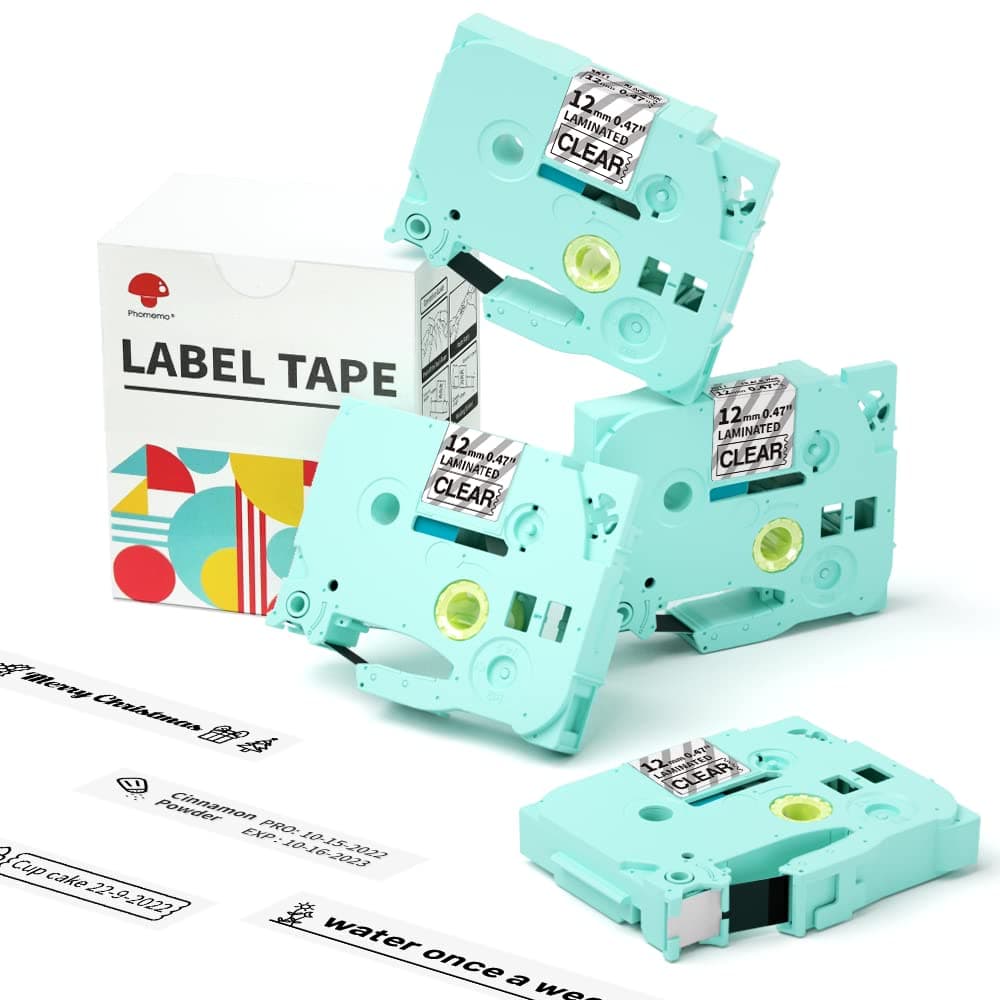 Label Maker Tape- Phomemo P3200 Laminated Labels, Black on Clear, 4Pack, for P3200 Labeler, PT D200 D210 H100 1880 P3200 D210S