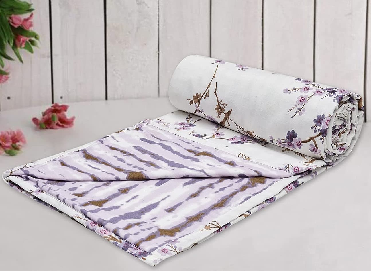 Trance Home Linen Premium 100% Cotton Dohar for Double Bed | 150 GSM | Reversible Ac Comforter | Light Weight All Season Soft Blanket (84x90 Inches | Akira Lavender)