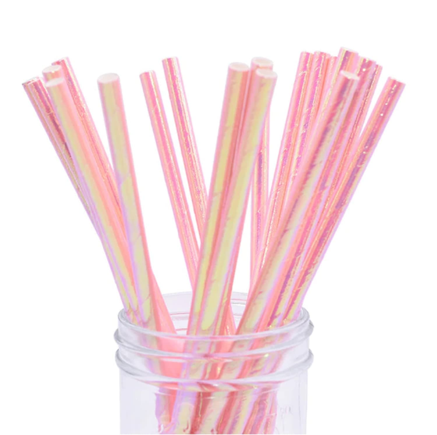 NC NC NC NC NC NC NC NC NC NC NC NC NC NC NC NC Iridescent Pink Paper Straws Disposable Biodegradable Paper Straws Bluk - Pink Drinking Straws for Birthday Party and Baby Shower (100 Count)
