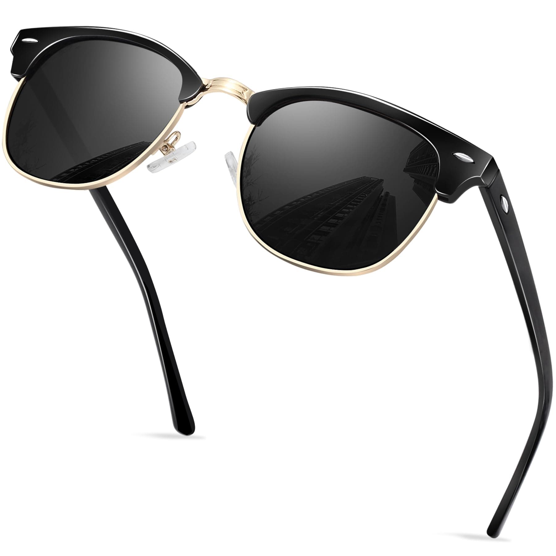 Polarized Horn Rimmed Sunglasses for Men and Women, Classic Half Frame Sun Glasses, Semi Rimless Shades for Womens 100% UV400 Protection Driving