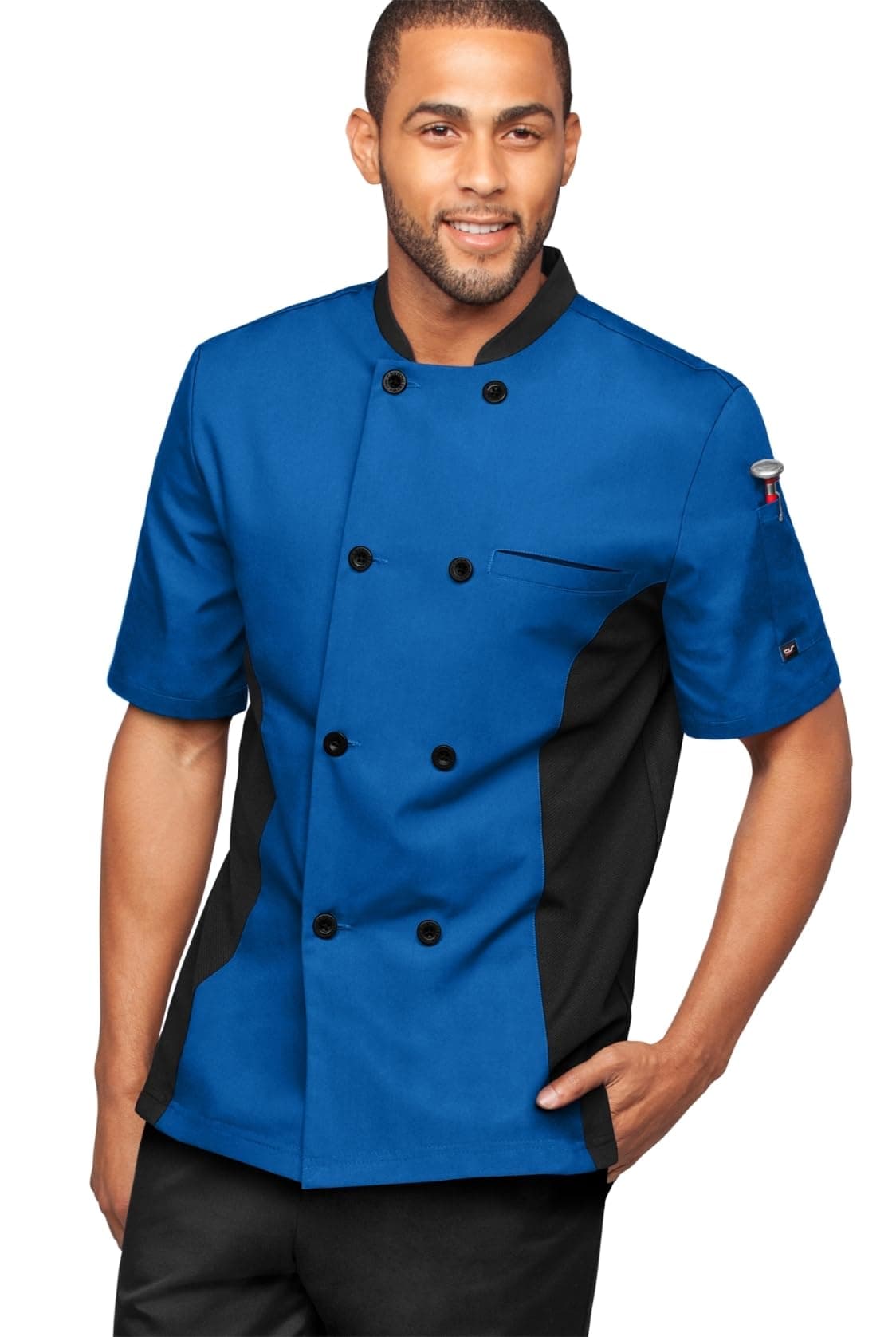 Men's Chef Coat Short Sleeve - Professional Chef Jacket with Breathable Mesh Side Panels & 2 Pockets for Culinary Essentials