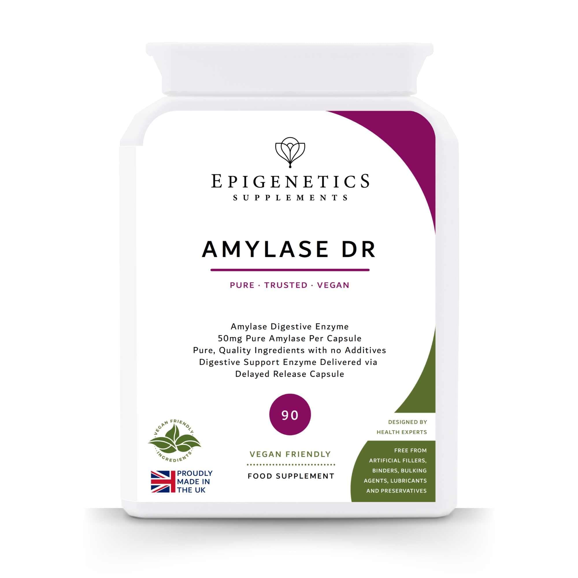 Amylase Delayed Release (DR) 50mg of Digestive Support Enzymes | 90 Vegan Friendly Capsules UK Made | Long 3 Month Supply by Epigenetics Supplements