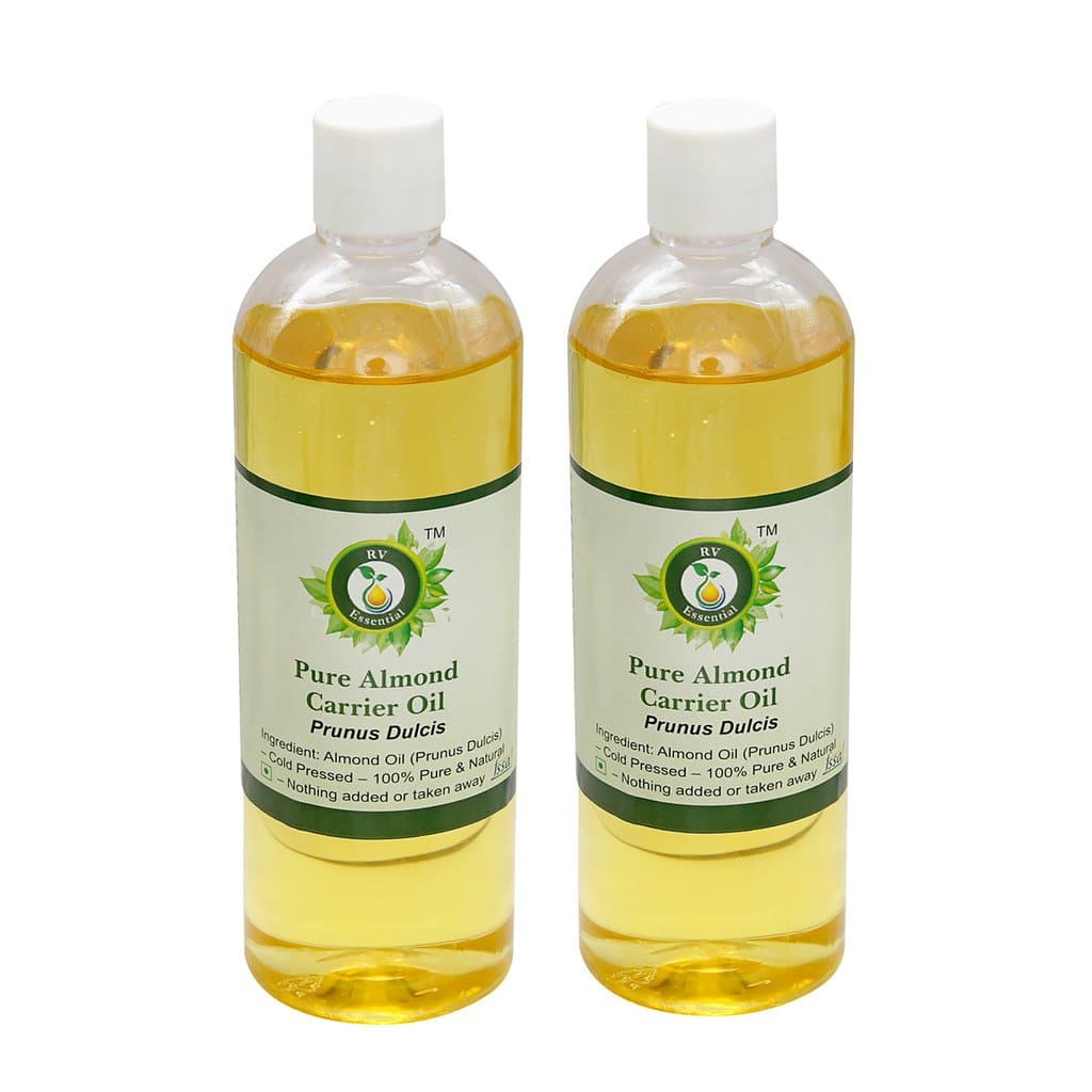 R V Essential Pure Almond Carrier Oil (100ml+100ml) Pack of Two- Prunus Dulcis (100% Pure and Natural Cold Pressed) For Skin Face Hair Scalp Massage Aromatherapy Diffuser Soap Candle Perfume Making