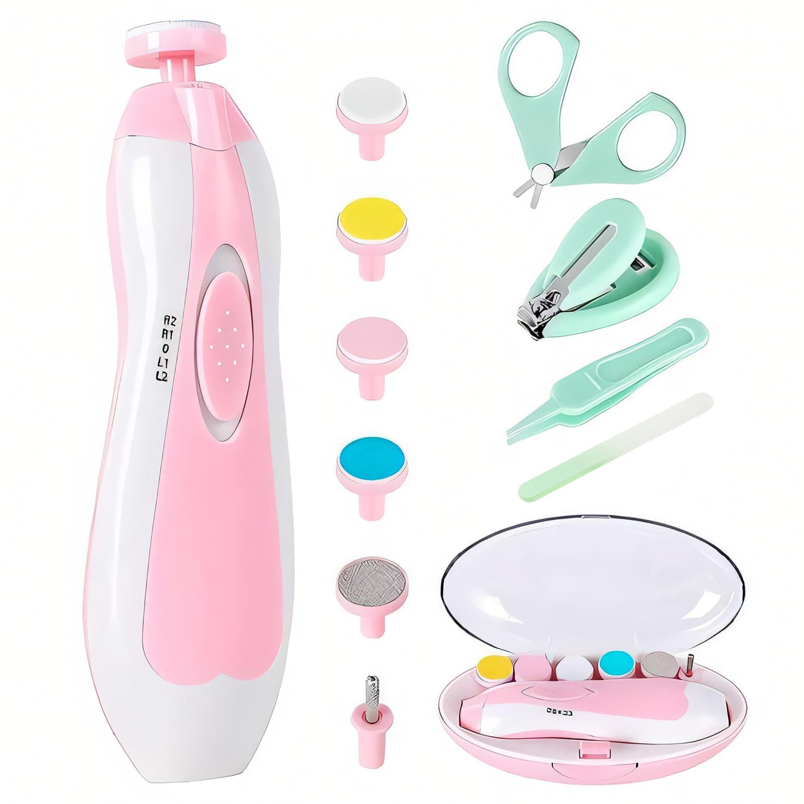 Baby Nail Trimmer Electric-12 in 1 Baby Nail Clippers Safe Baby Nail File Kit with a Nail Clipper, Scissor, Tweezers, and Nail Files