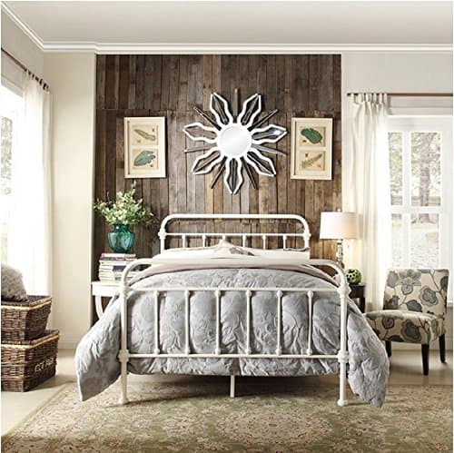 Giselle Antique White Graceful Lines Victorian Iron Metal Bed - Full Size by Inspire Q