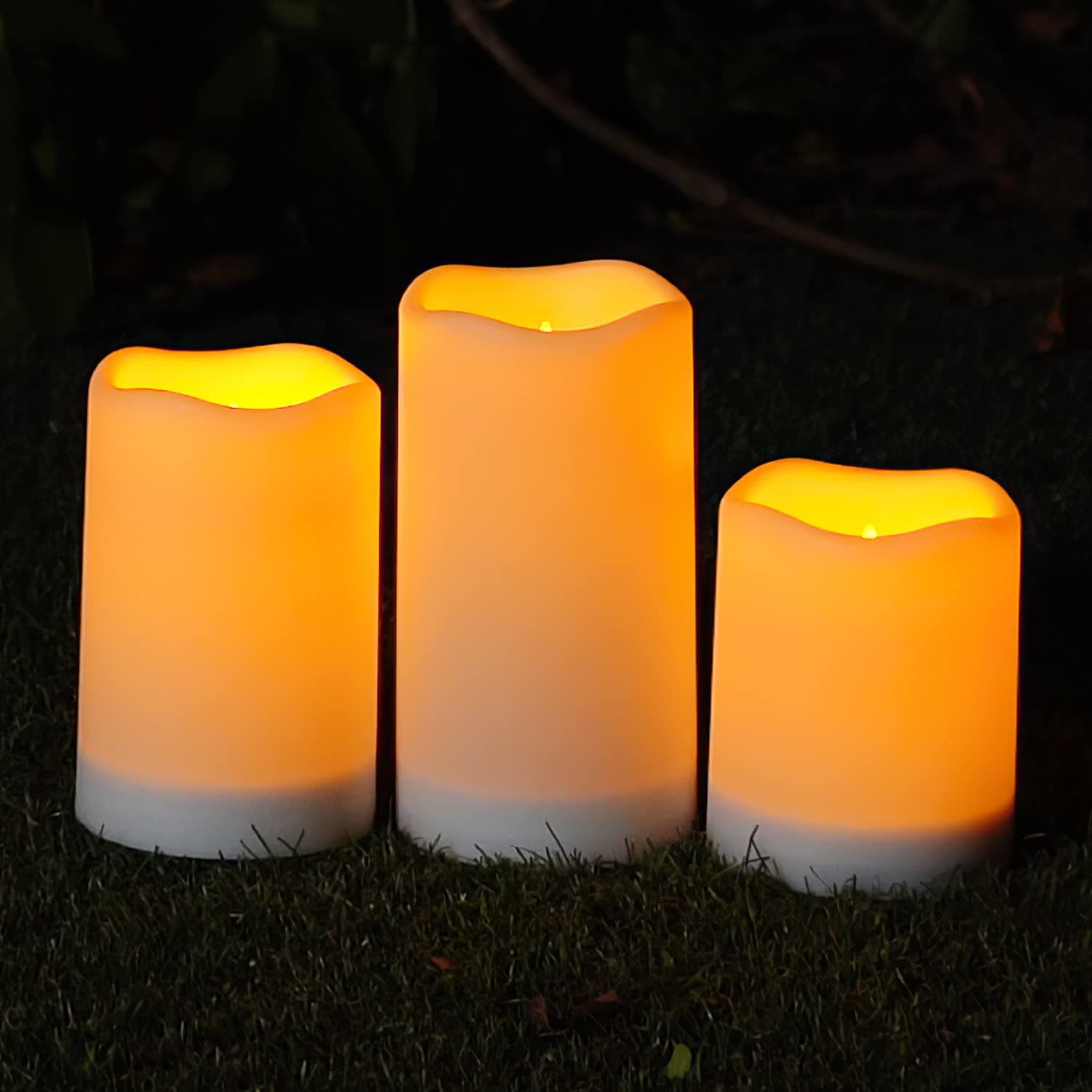 Solar Powered Candles Outdoor Waterproof, Flickering Glow, Rechargeable Candles, Solar Powered Candles for Outside, Lanterns, Sensor Only, Dusk to Dawn, Set of 3