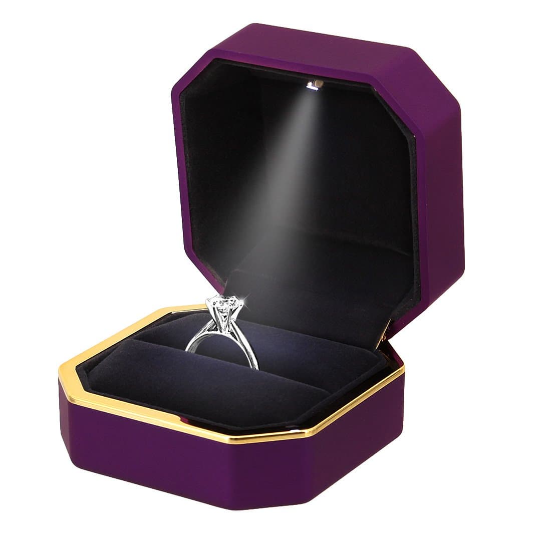 MultifitMultifit Square Shape Velvet Proposal Engagement Ring Box Case LED Light Jewelry Coin Gift Box(Purple)